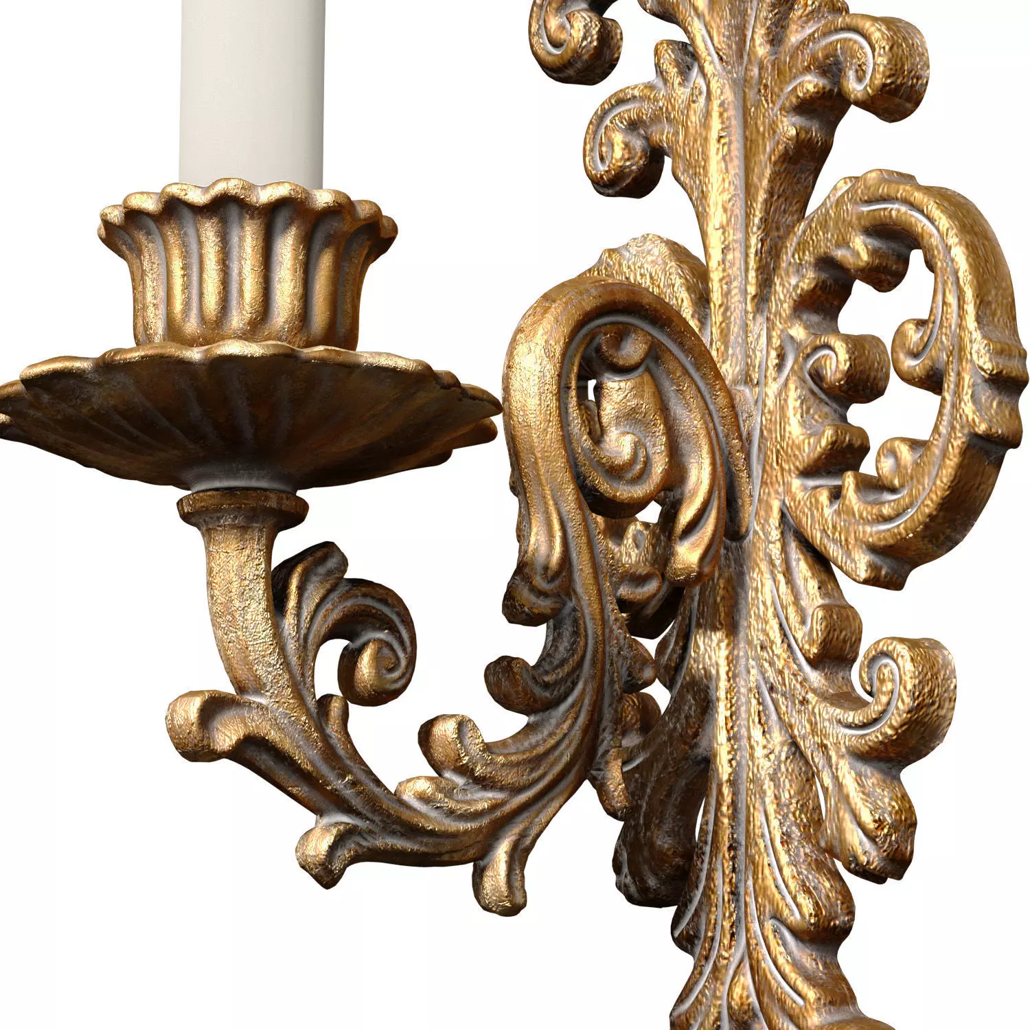 Golden Antique Tall Sconce Classic Style Wall Lamp Candlestick 3D model_1