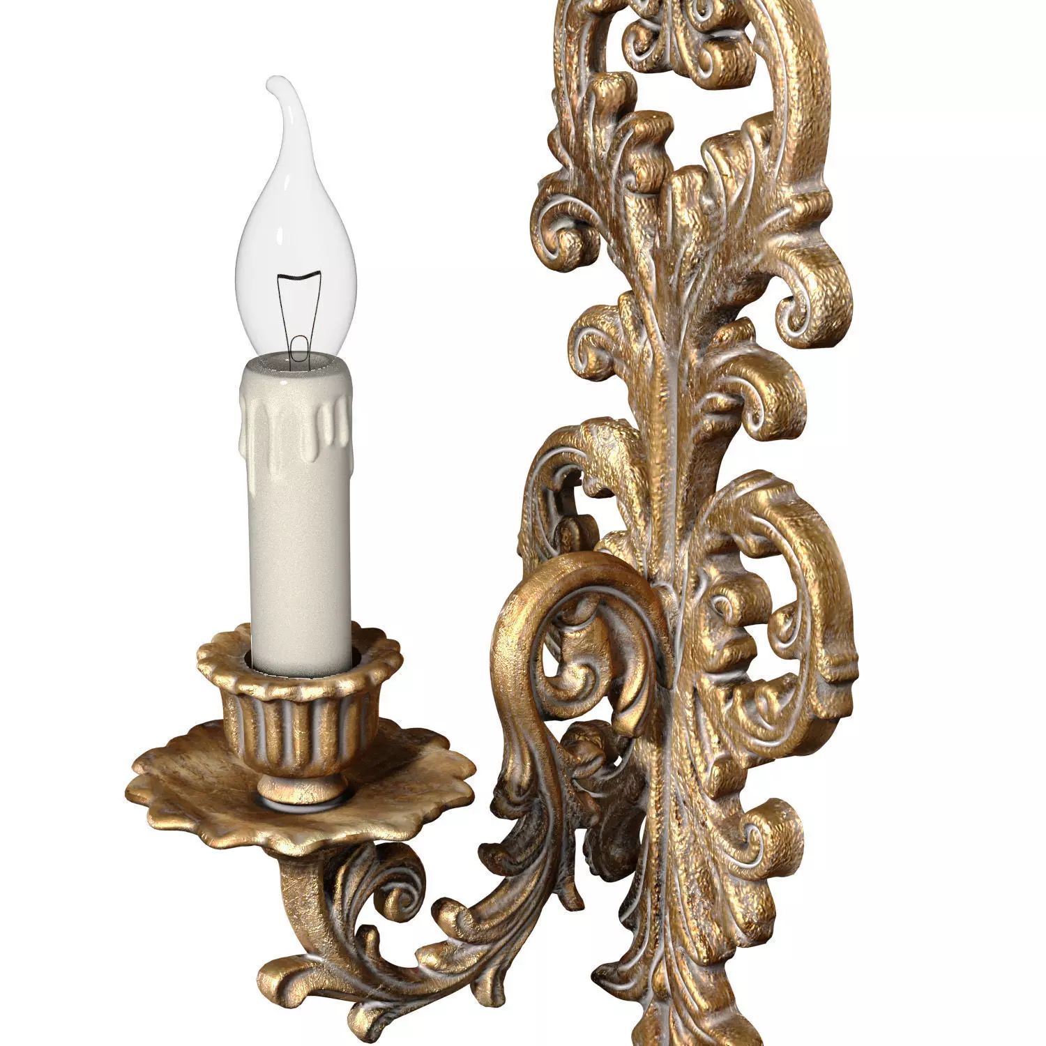 Golden Antique Tall Sconce Classic Style Wall Lamp Candlestick 3D model_2