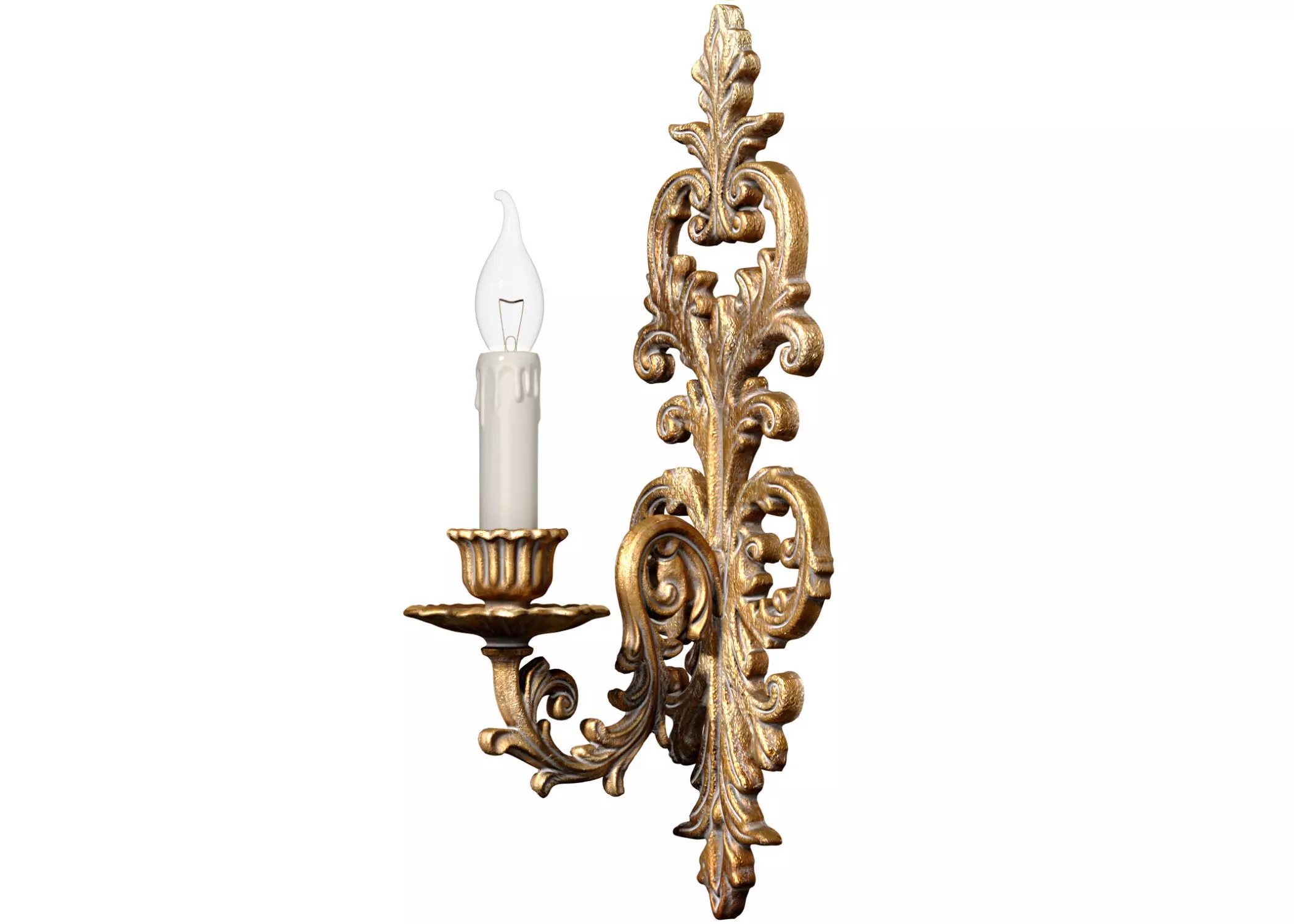 Golden Antique Tall Sconce Classic Style Wall Lamp Candlestick 3D model_0