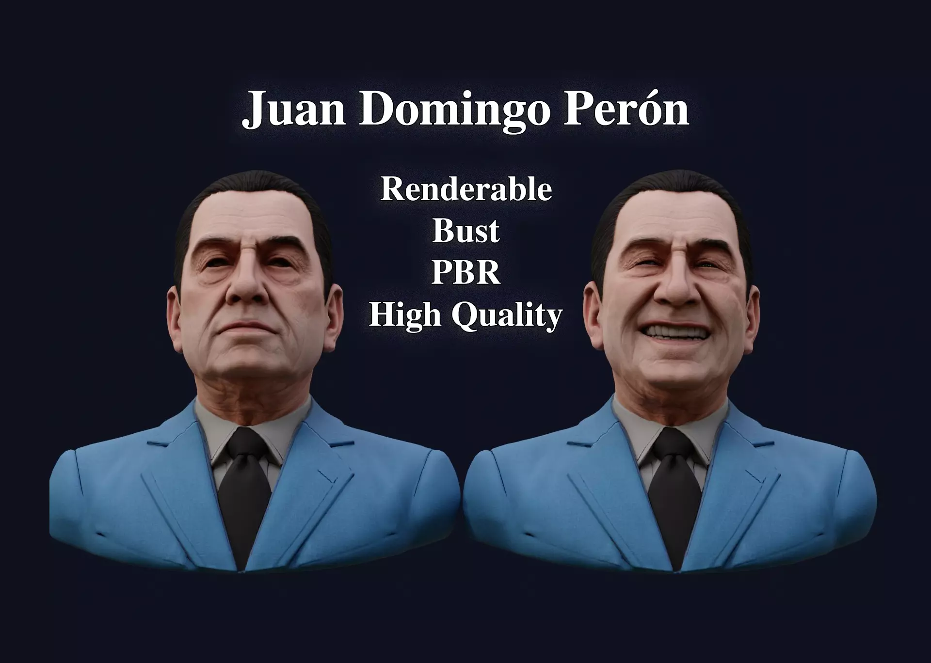 Juan Domingo Peron High Quality Renderable PBR Bust Low-poly 3D model_0