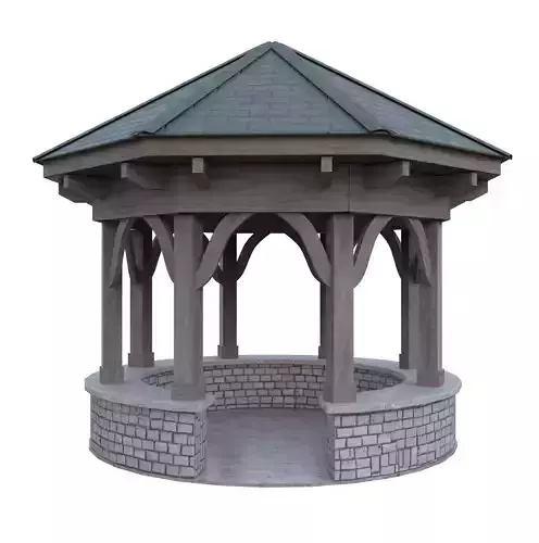 Wooden Gazebo Pavilion Low Poly PBR 3D Blender FBX OBJ GLB USD