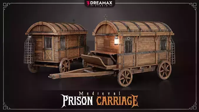Medieval Prison Carriage - Iron-Bound Prisoner Wagon