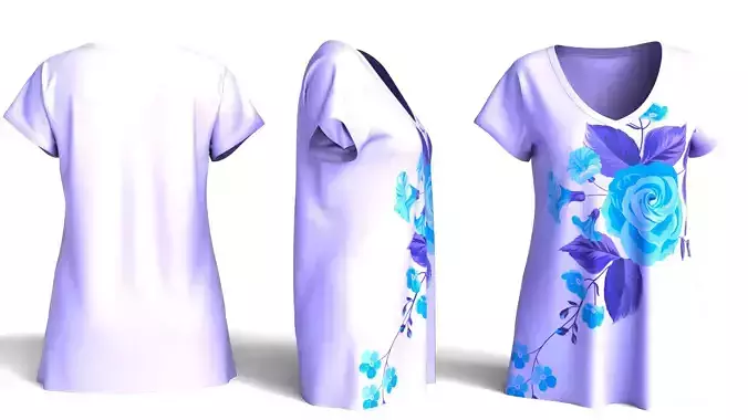 Ladies Tee Shirt Three Roses Design Realistic 3D Clothing