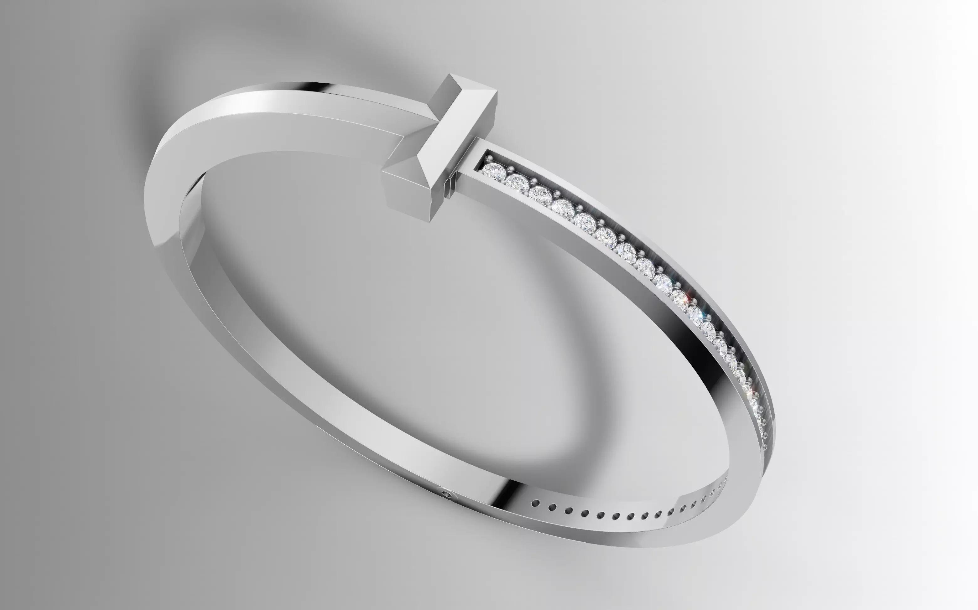 Tiffany Style T Diamond Bangle Bracelet CAD File 3D print model_2