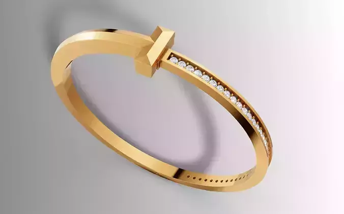 Tiffany Style T Diamond Bangle Bracelet CAD File
