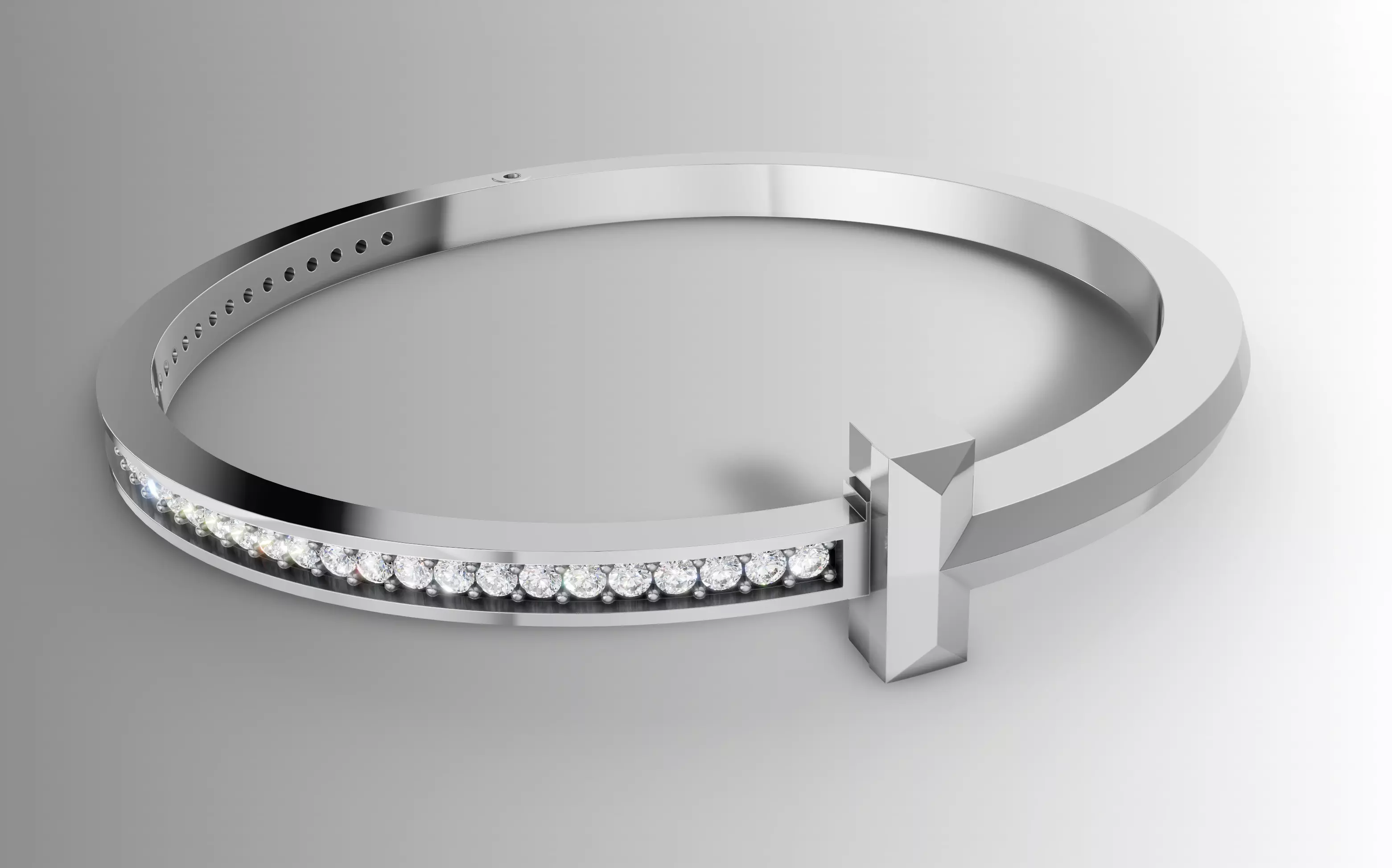 Tiffany Style T Diamond Bangle Bracelet CAD File 3D print model_3