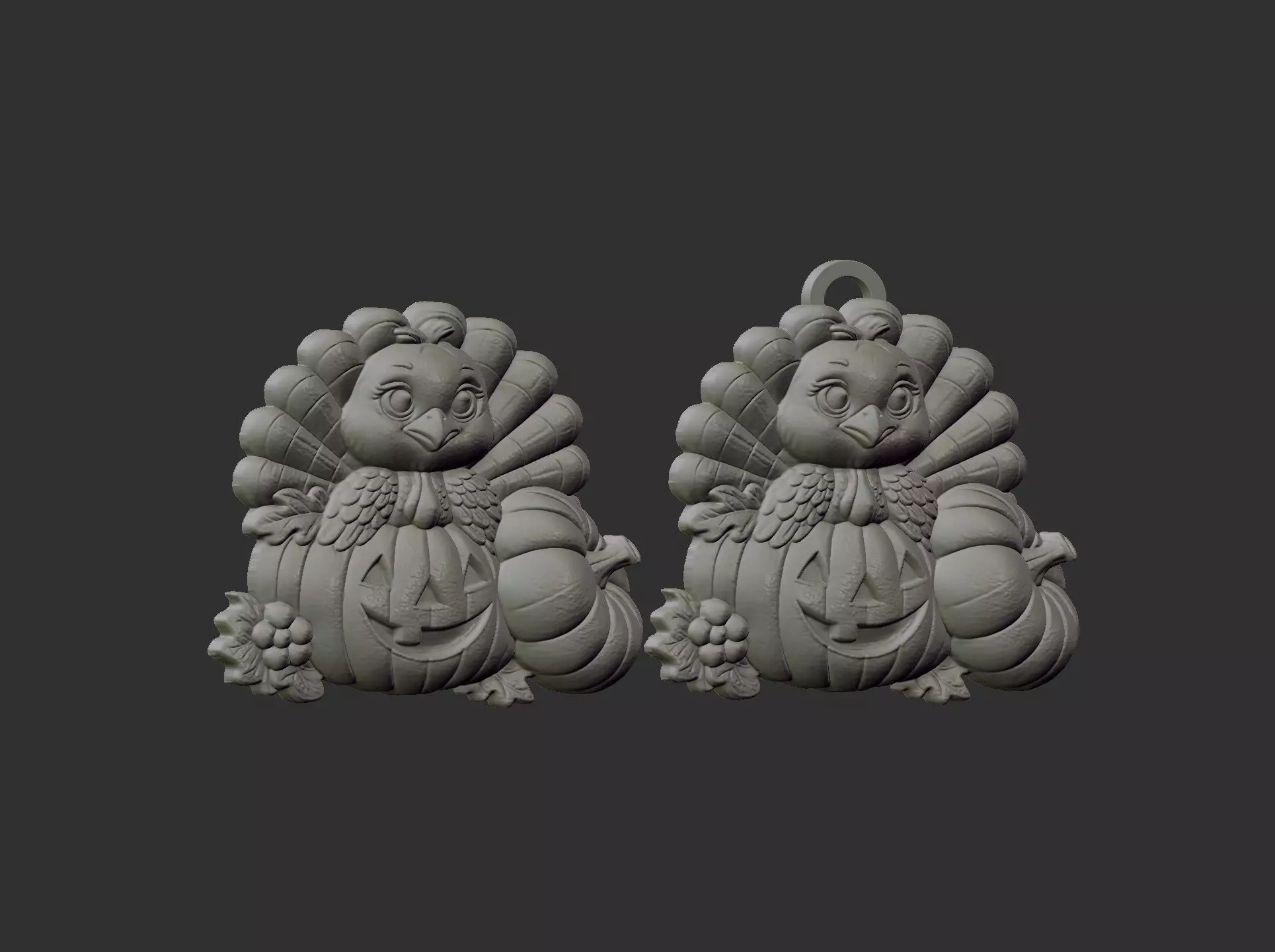 turkey with pumpkin cncmodel keychain thanksgiving 3D print model_12