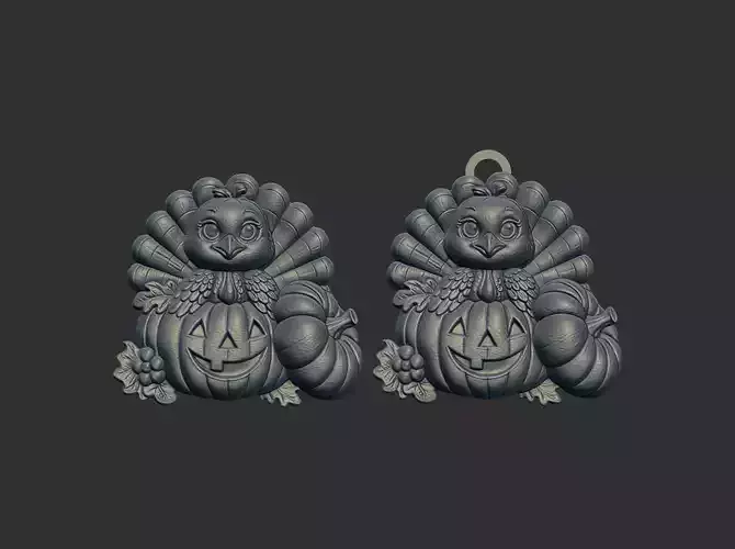turkey with pumpkin cncmodel keychain thanksgiving