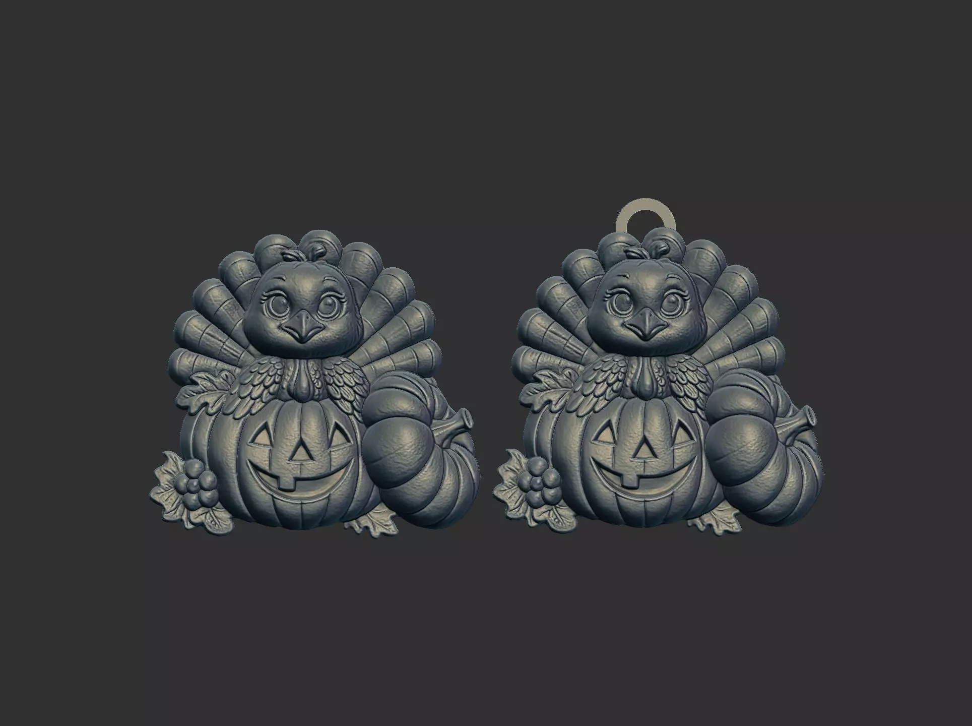 turkey with pumpkin cncmodel keychain thanksgiving 3D print model_0