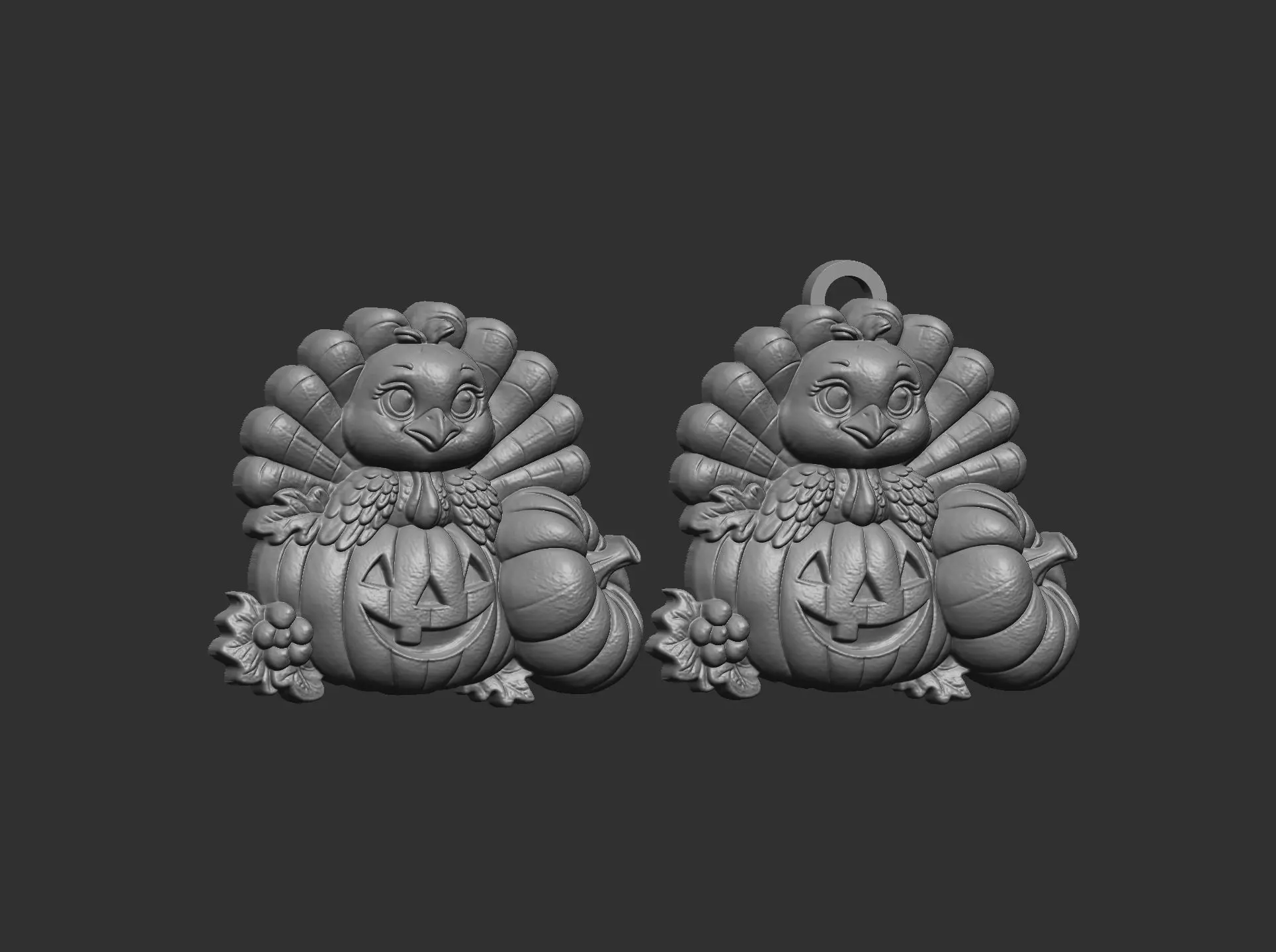 turkey with pumpkin cncmodel keychain thanksgiving 3D print model_15