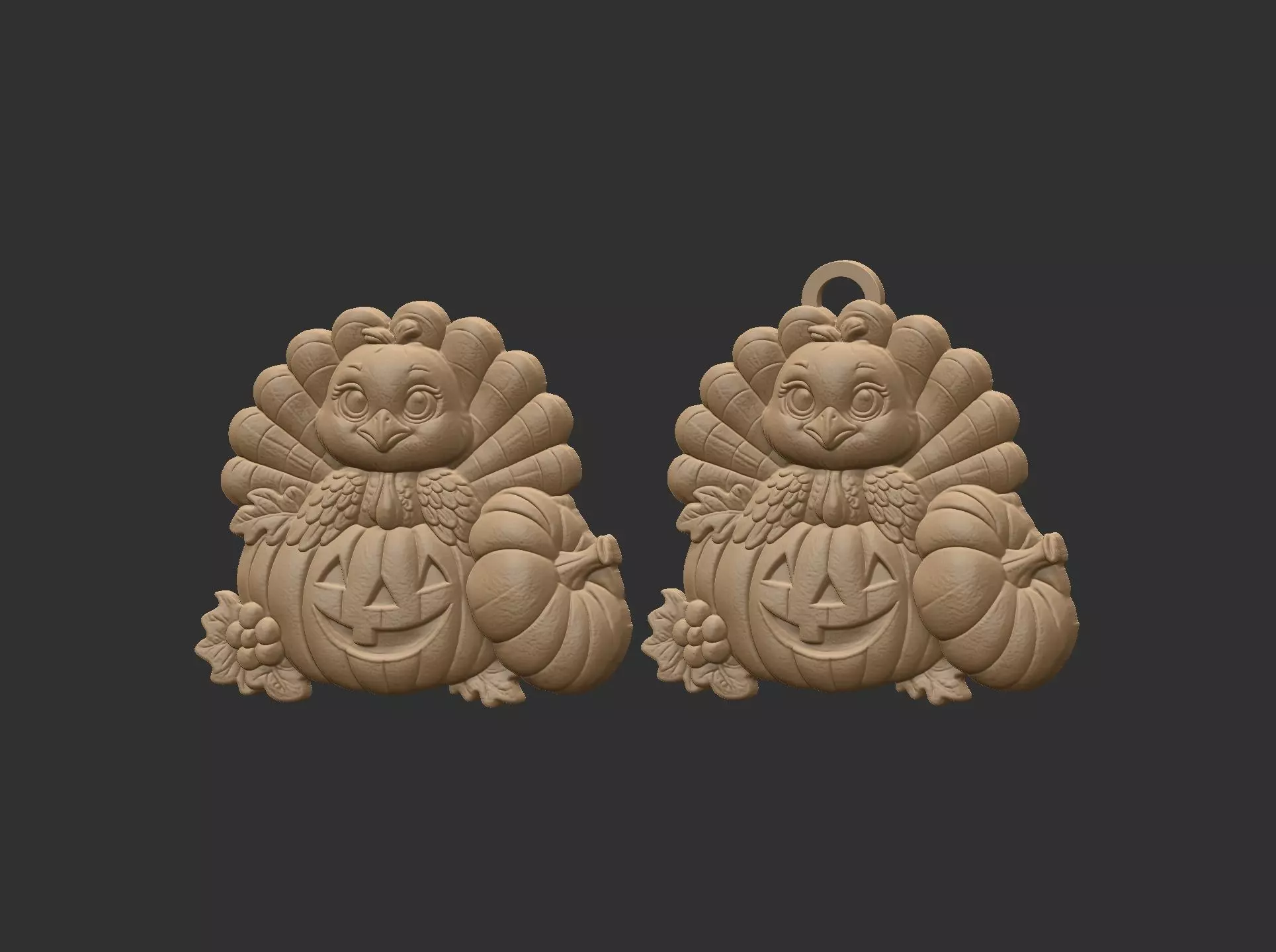 turkey with pumpkin cncmodel keychain thanksgiving 3D print model_6