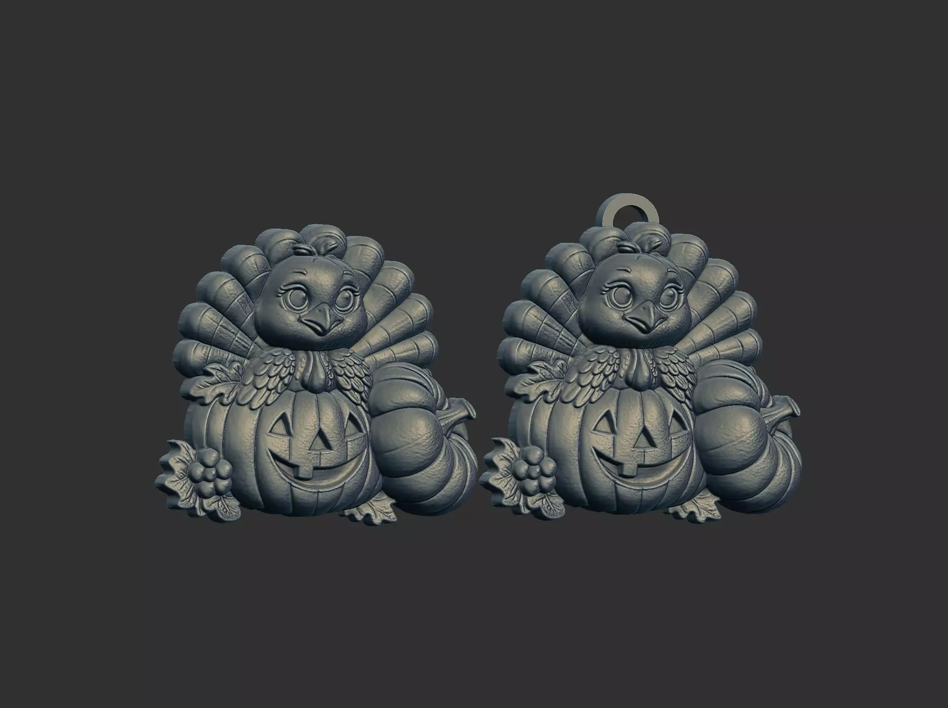turkey with pumpkin cncmodel keychain thanksgiving 3D print model_16