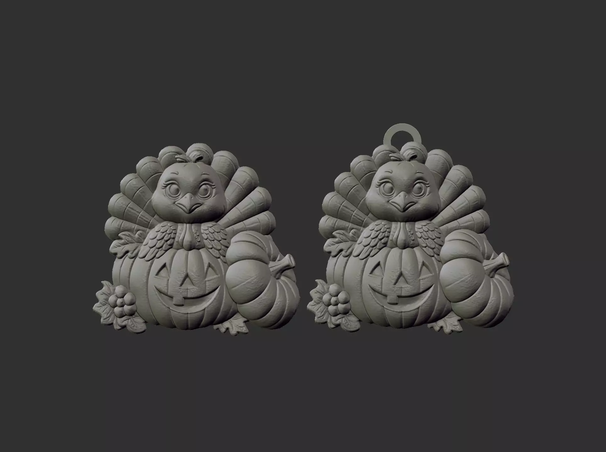 turkey with pumpkin cncmodel keychain thanksgiving 3D print model_8
