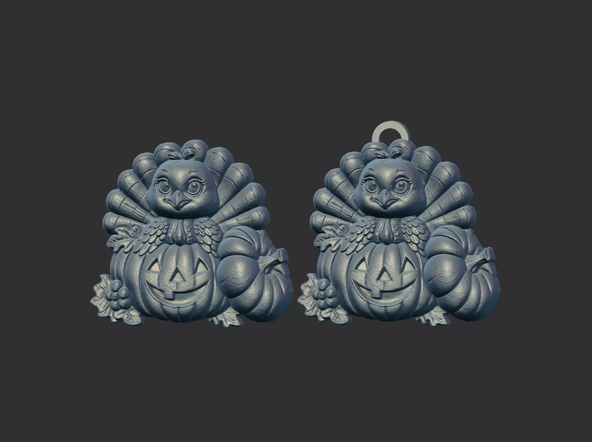 turkey with pumpkin cncmodel keychain thanksgiving 3D print model_20