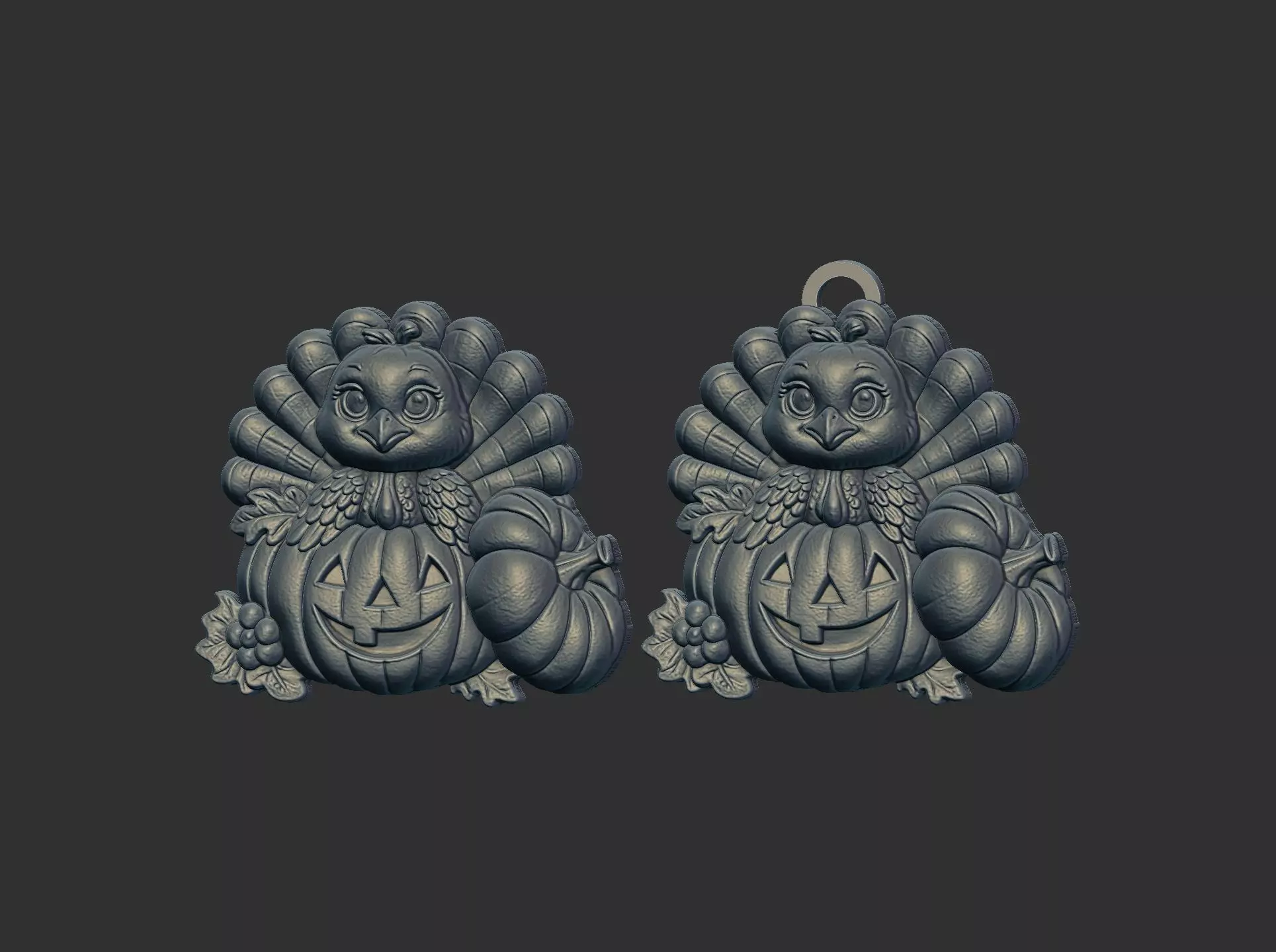 turkey with pumpkin cncmodel keychain thanksgiving 3D print model_2