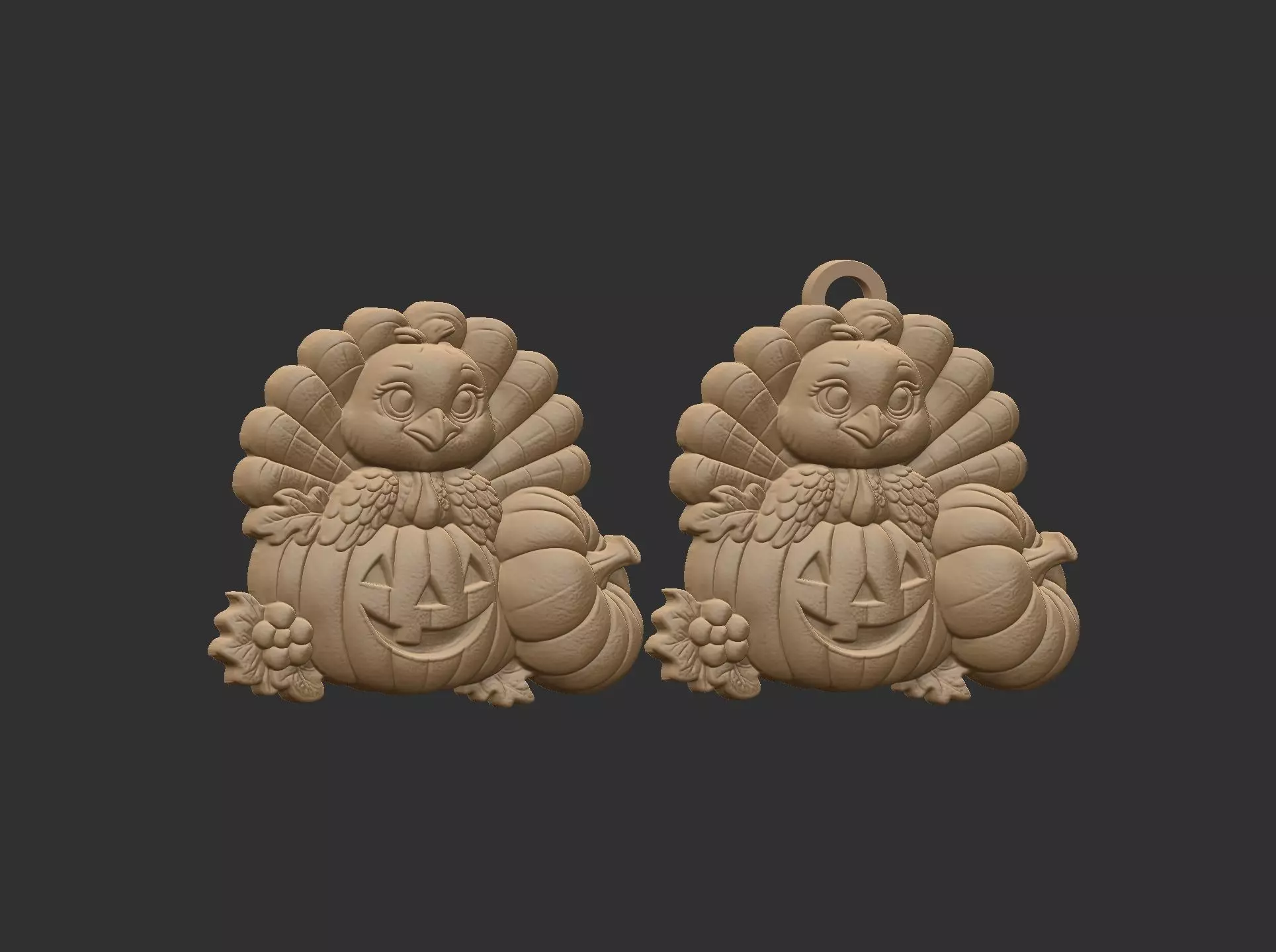 turkey with pumpkin cncmodel keychain thanksgiving 3D print model_1