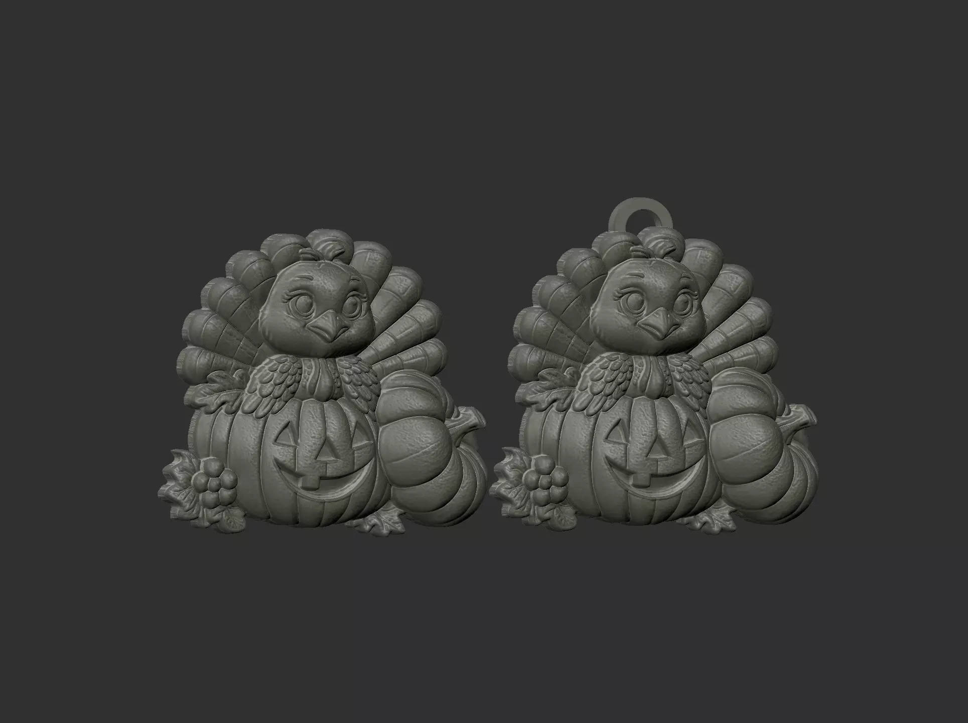 turkey with pumpkin cncmodel keychain thanksgiving 3D print model_14