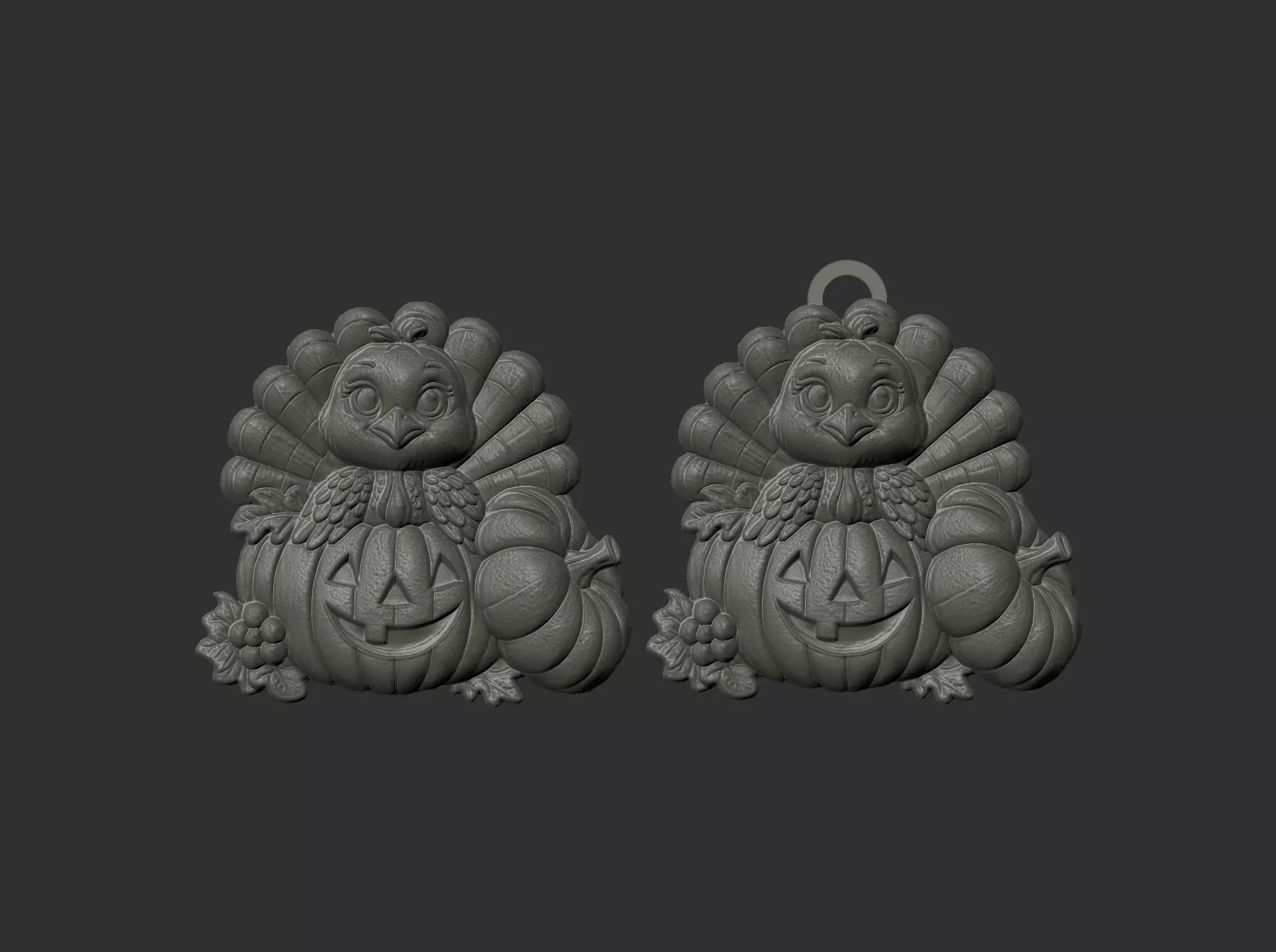 turkey with pumpkin cncmodel keychain thanksgiving 3D print model_9