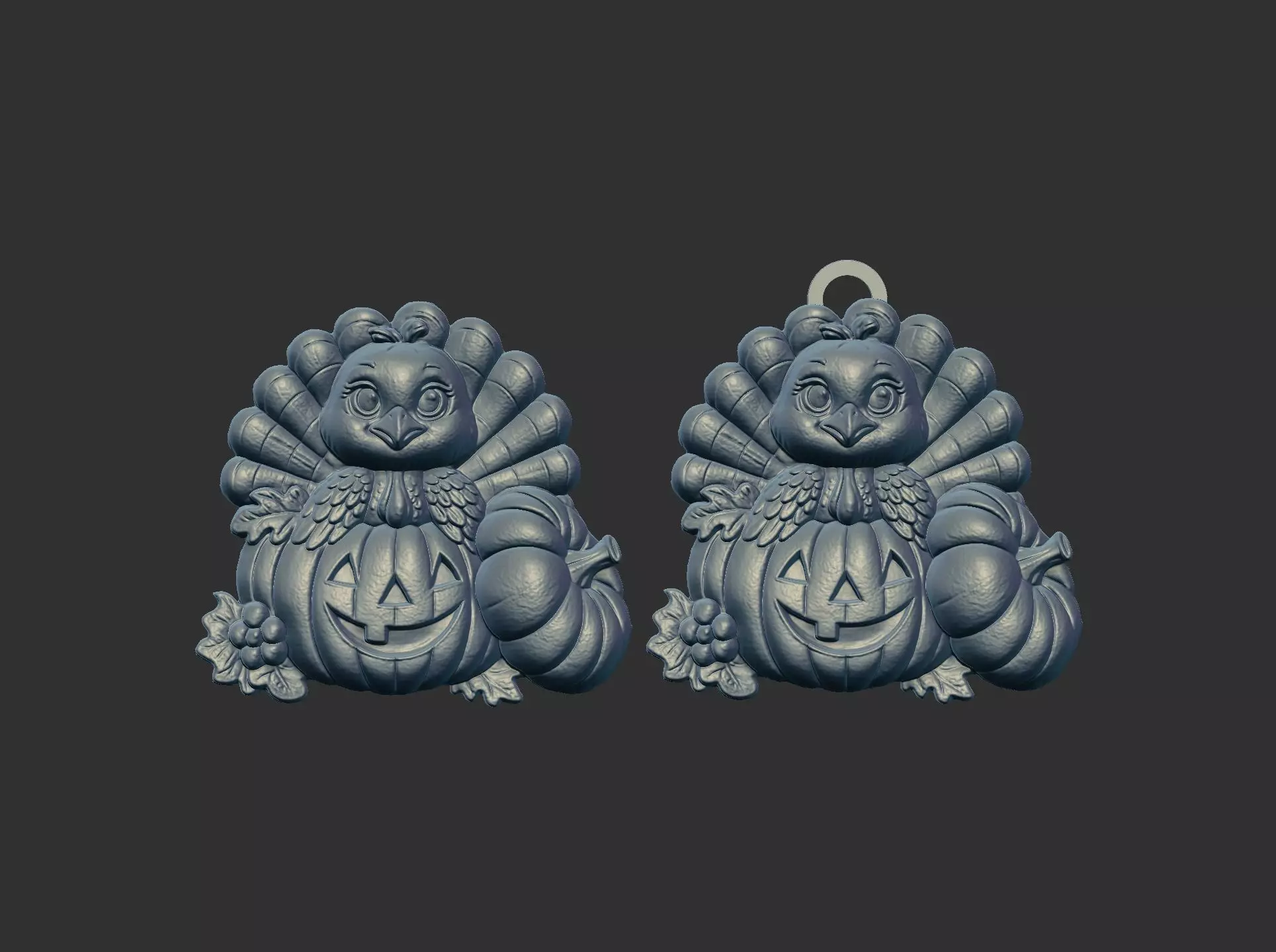 turkey with pumpkin cncmodel keychain thanksgiving 3D print model_11