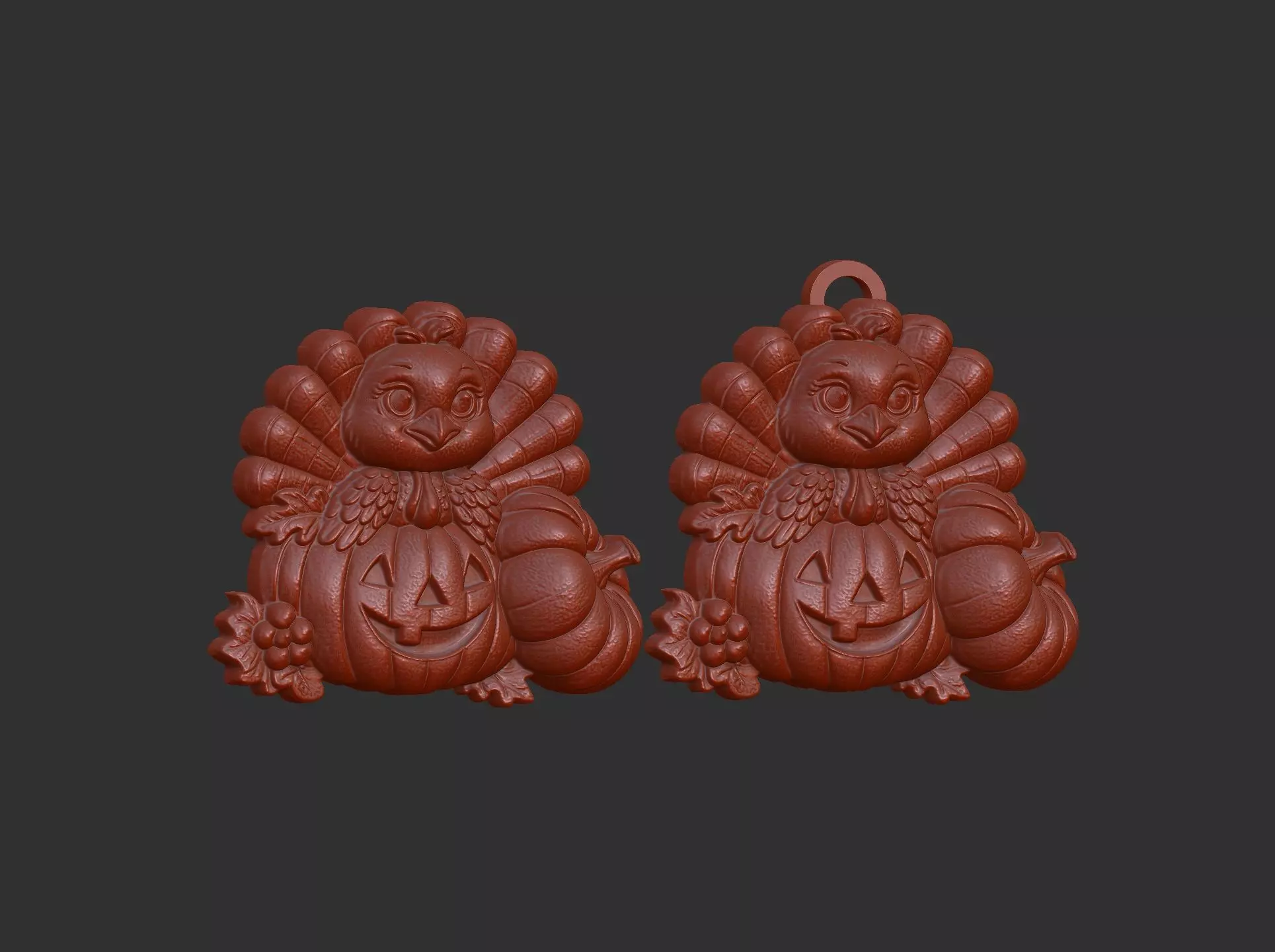 turkey with pumpkin cncmodel keychain thanksgiving 3D print model_18