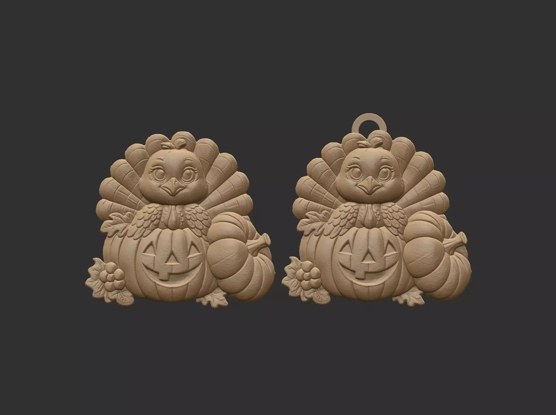 turkey with pumpkin cncmodel keychain thanksgiving 3D print model_7