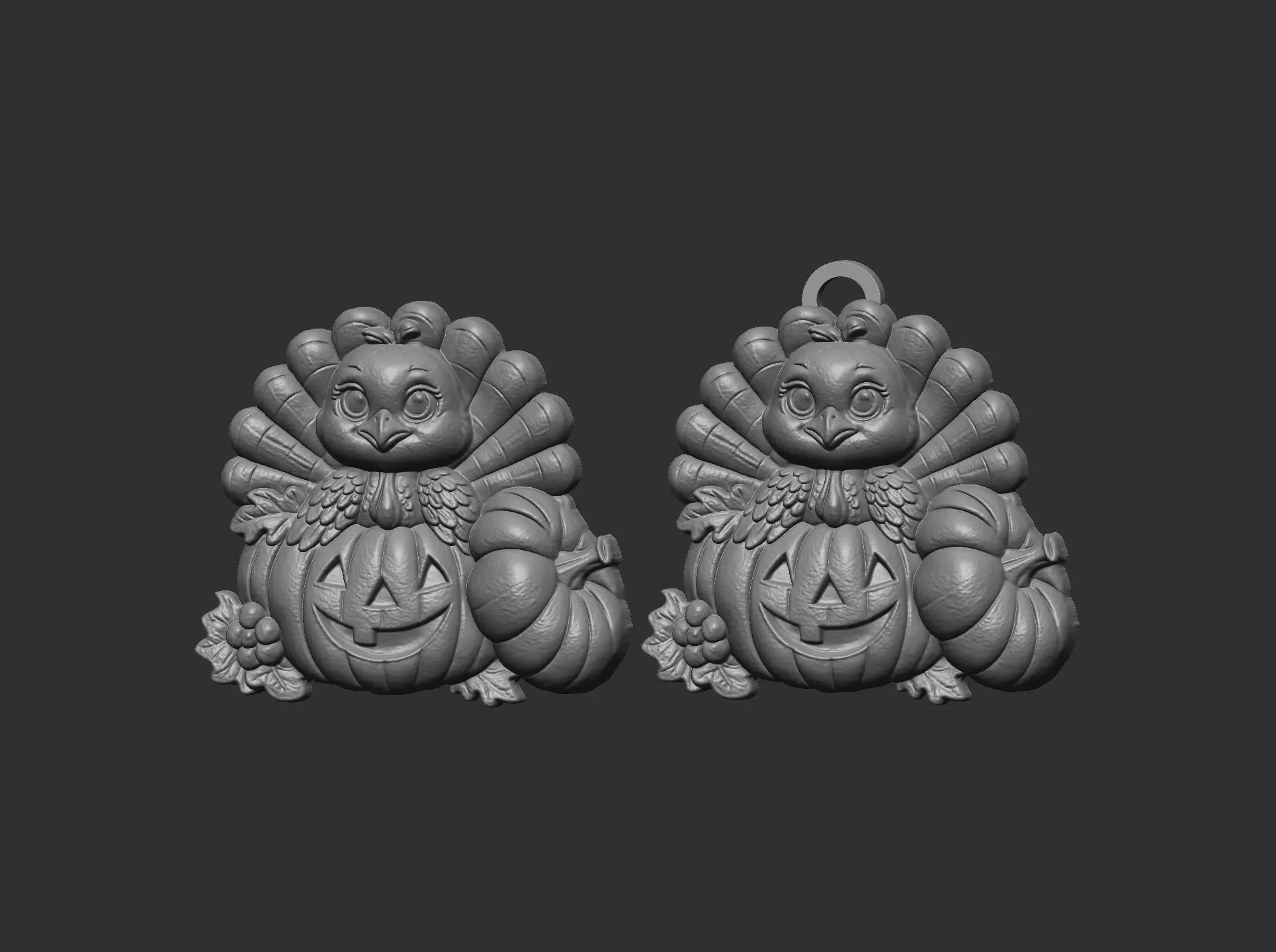 turkey with pumpkin cncmodel keychain thanksgiving 3D print model_3