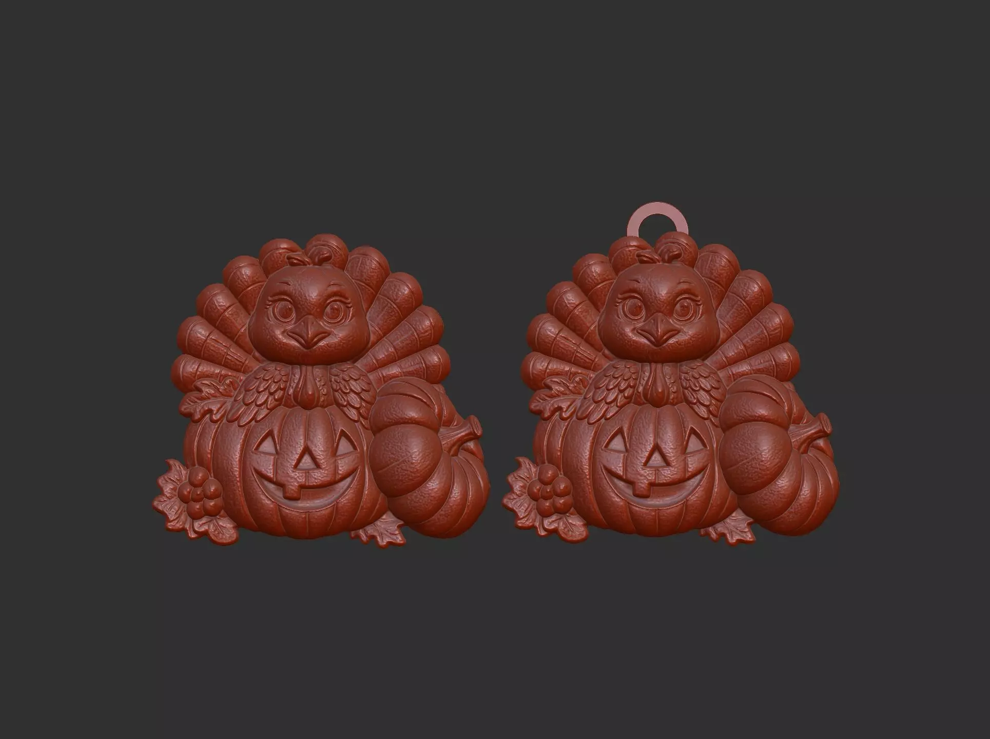 turkey with pumpkin cncmodel keychain thanksgiving 3D print model_13