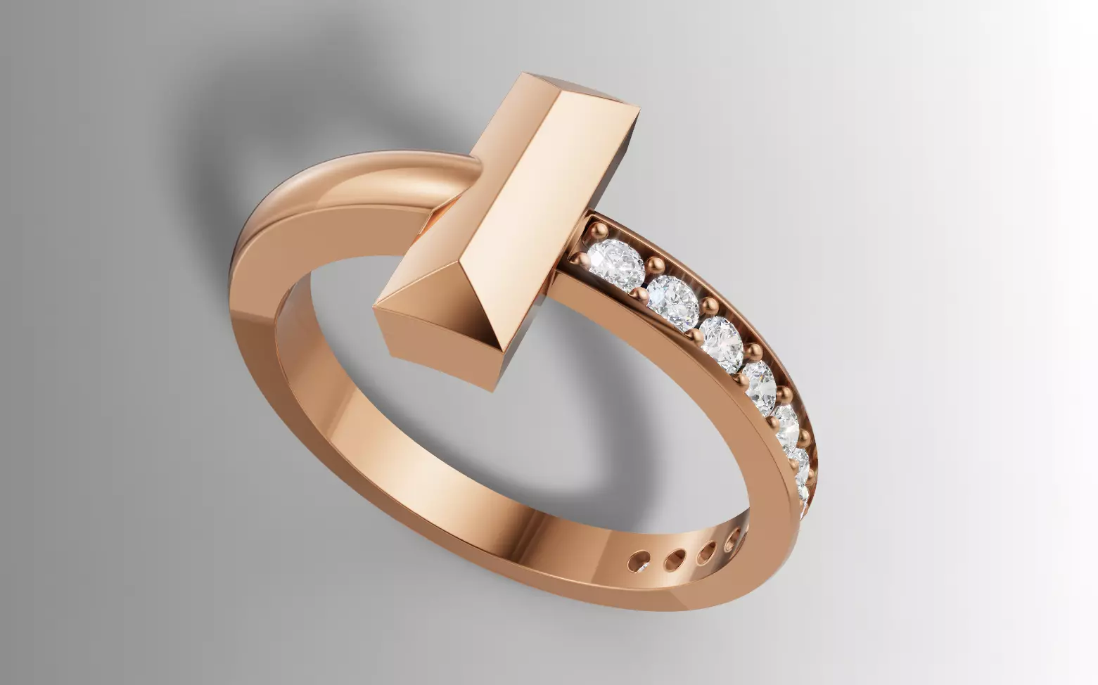 Tiffany Style T Diamond Ring Bangle Jewelry Set Cad File 3D print model_7