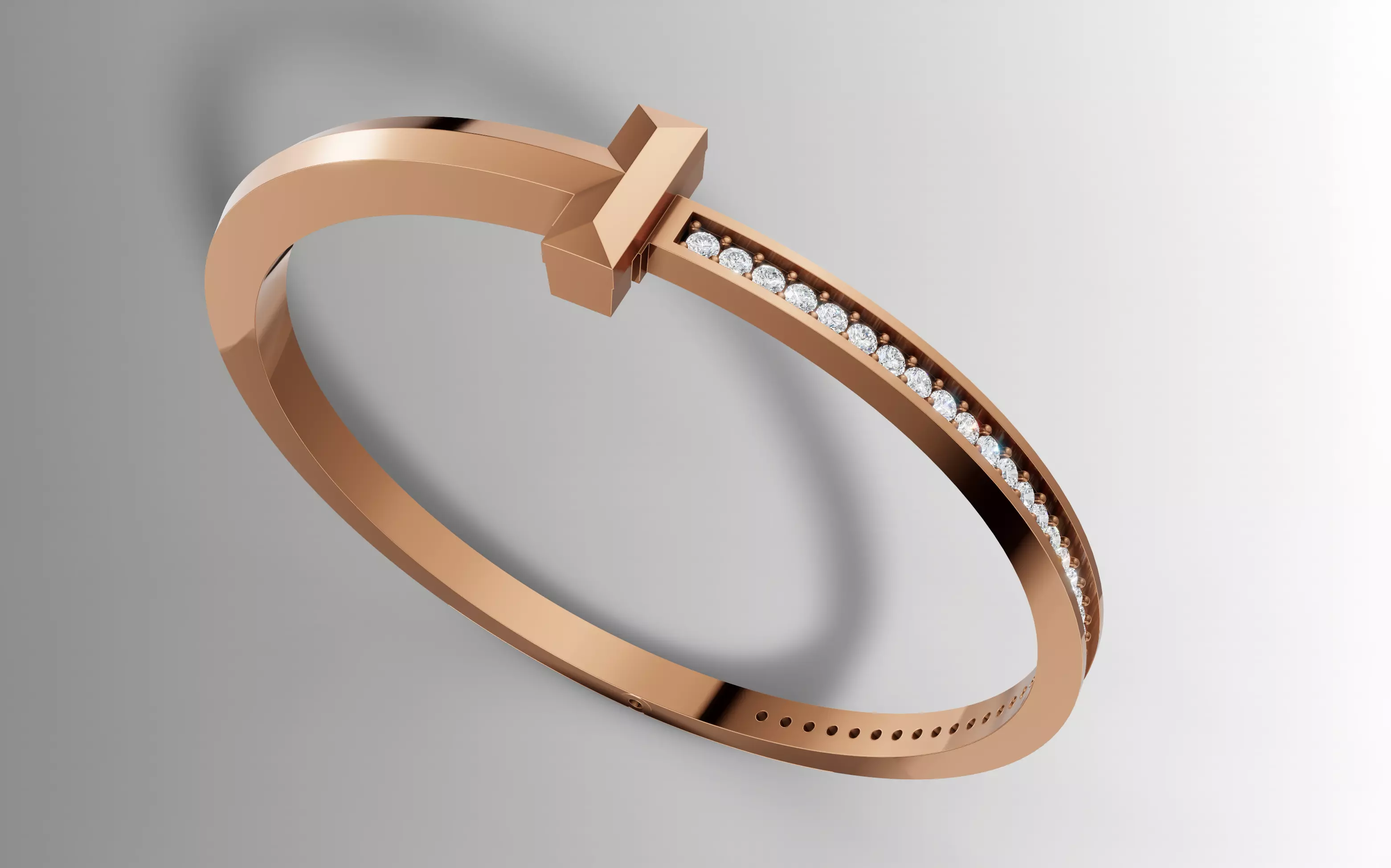 Tiffany Style T Diamond Ring Bangle Jewelry Set Cad File 3D print model_14