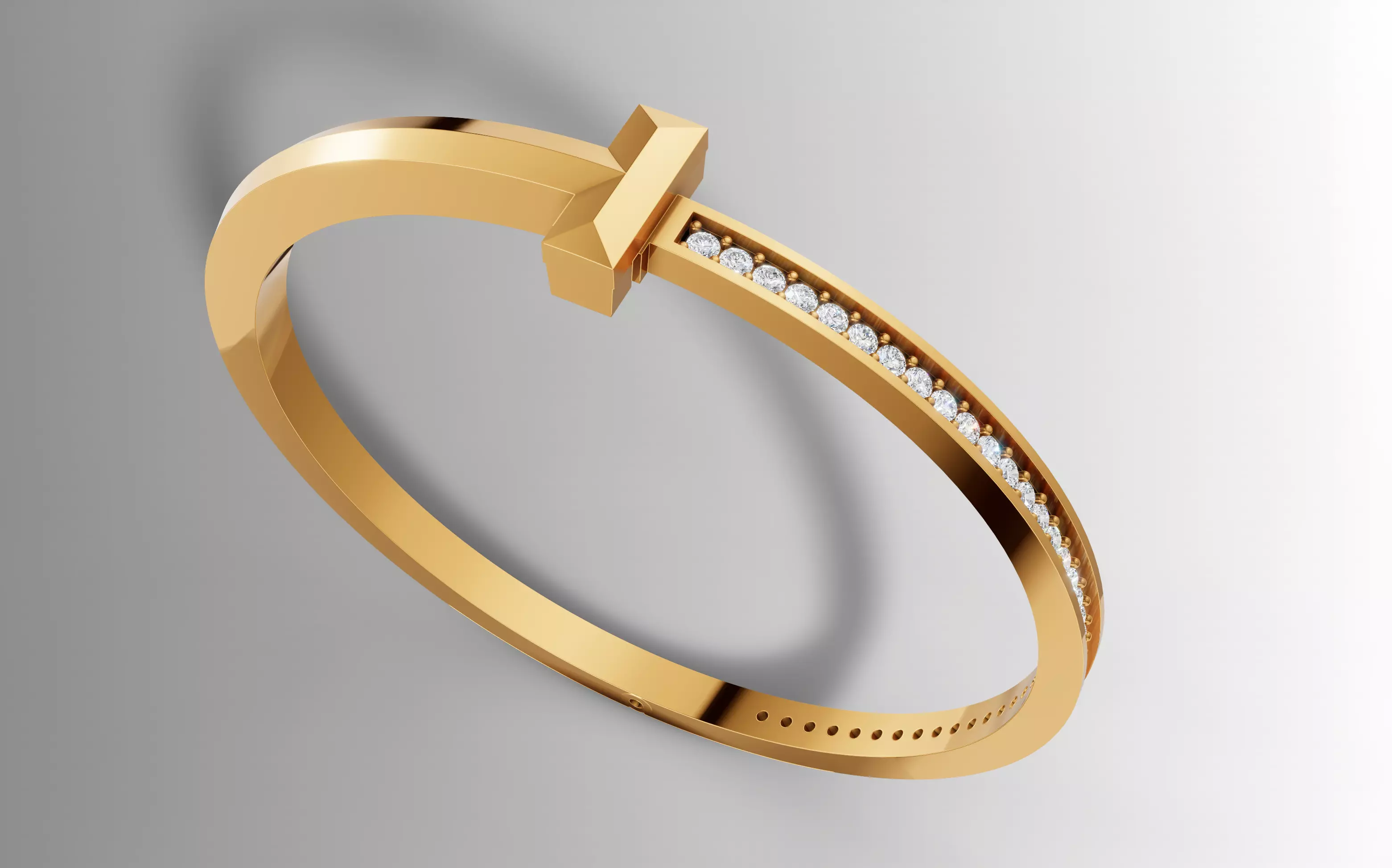 Tiffany Style T Diamond Ring Bangle Jewelry Set Cad File 3D print model_6