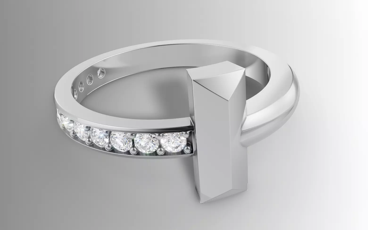 Tiffany Style T Diamond Ring Bangle Jewelry Set Cad File 3D print model_10