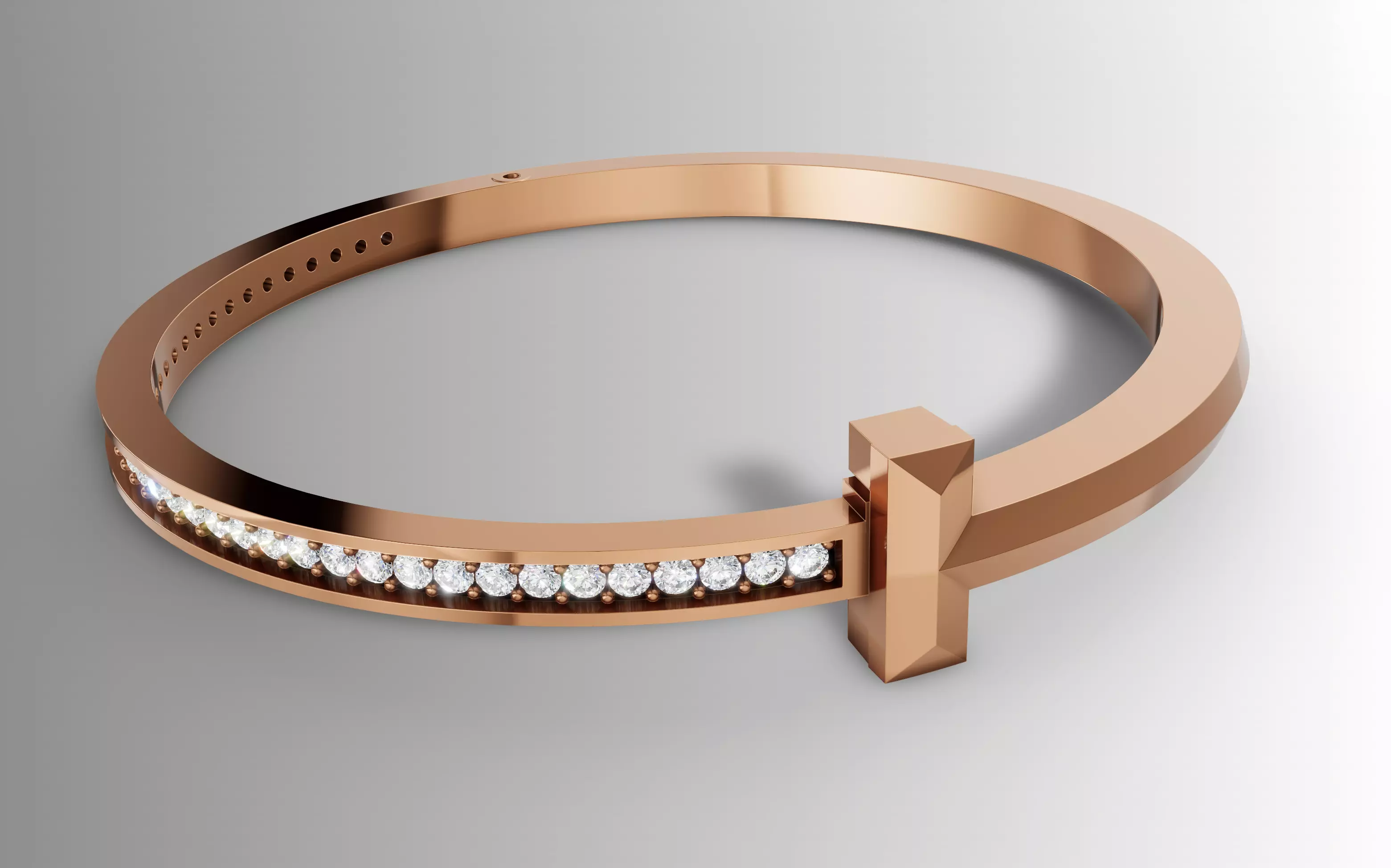 Tiffany Style T Diamond Ring Bangle Jewelry Set Cad File 3D print model_5