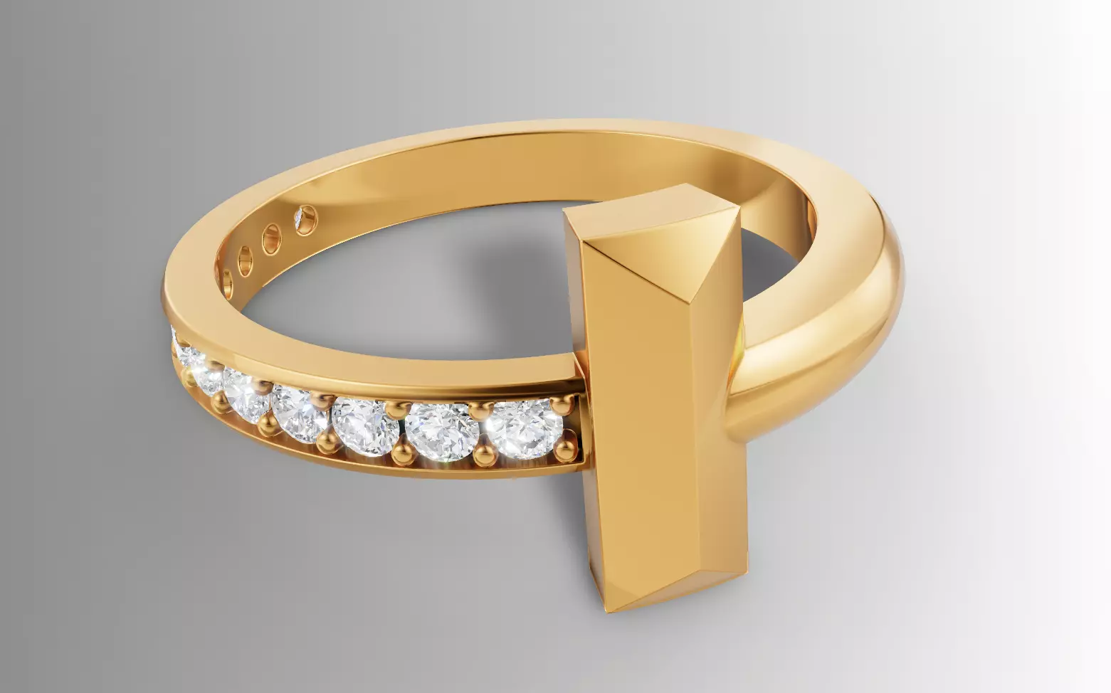 Tiffany Style T Diamond Ring Bangle Jewelry Set Cad File 3D print model_11