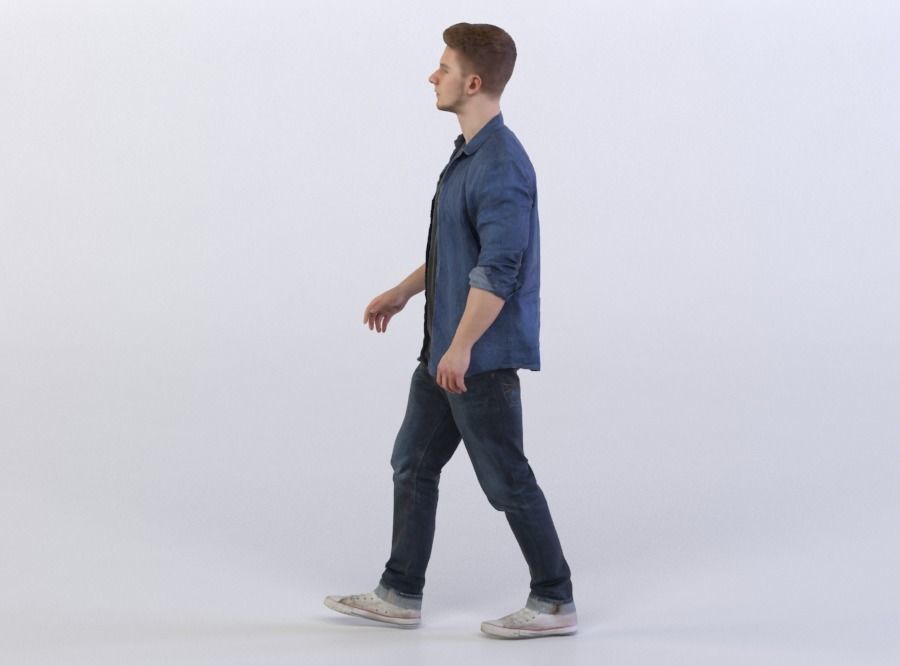 Leo 0398 Man in a denim shirt walking 3D model_1