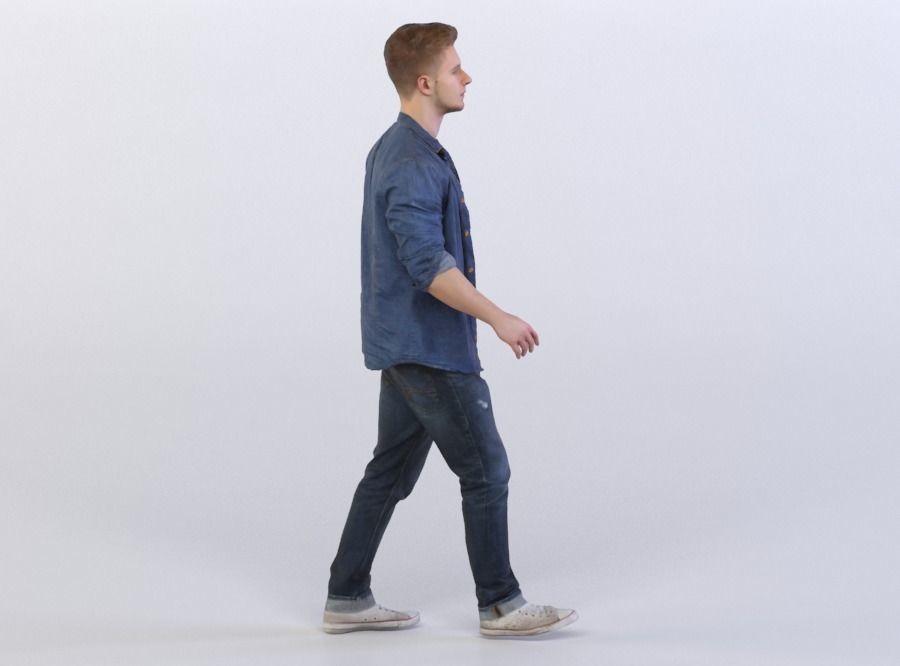 Leo 0398 Man in a denim shirt walking 3D model_3