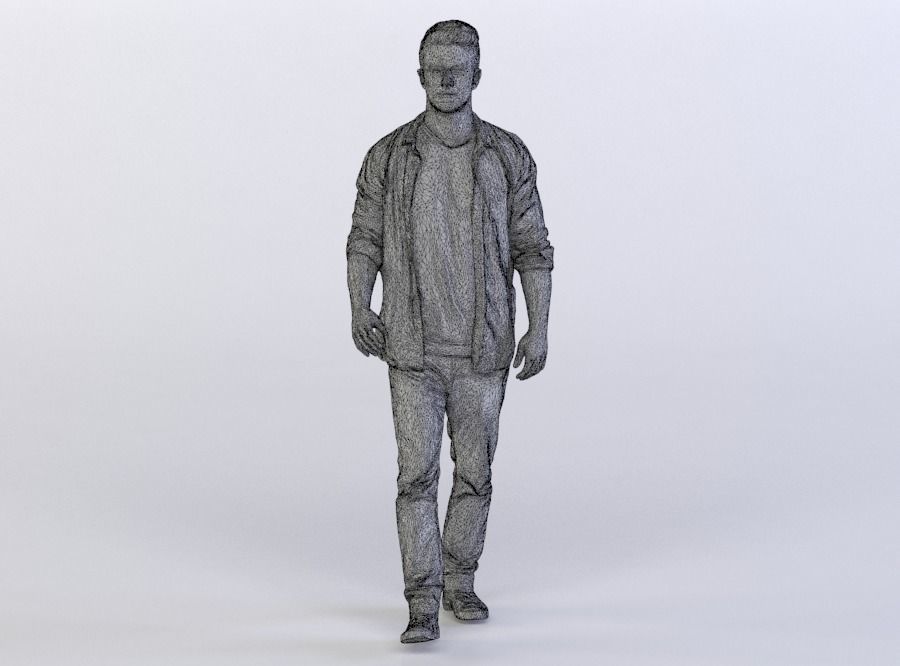 Leo 0398 Man in a denim shirt walking 3D model_4