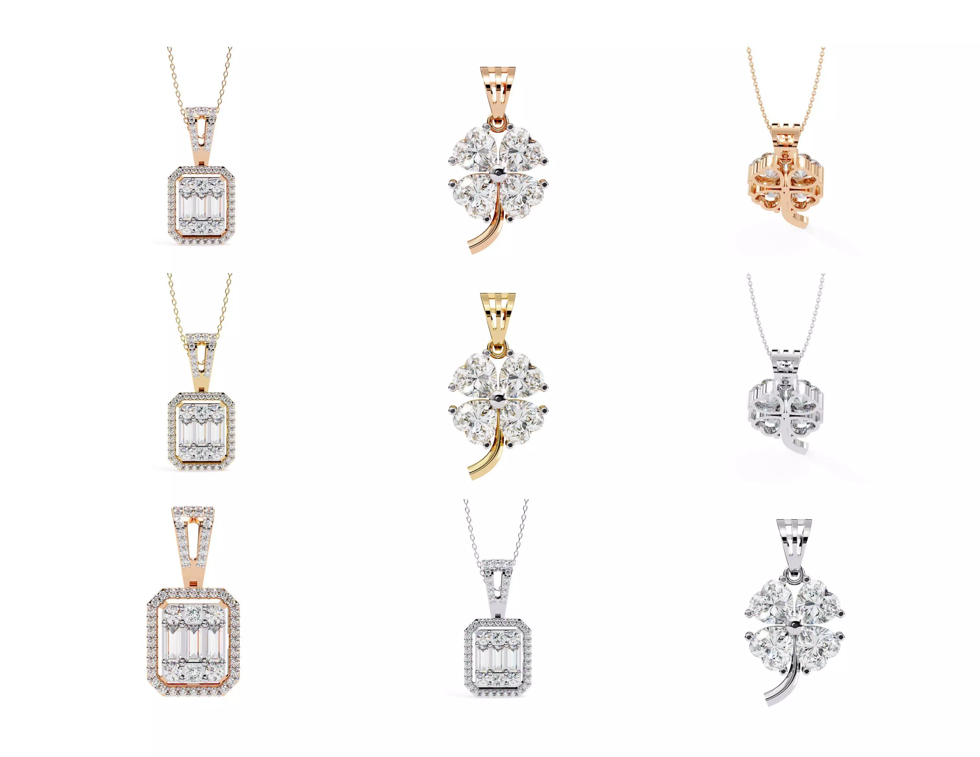 45 Diamond Pendant Designs 3DM STL Files Render 3D print model_0