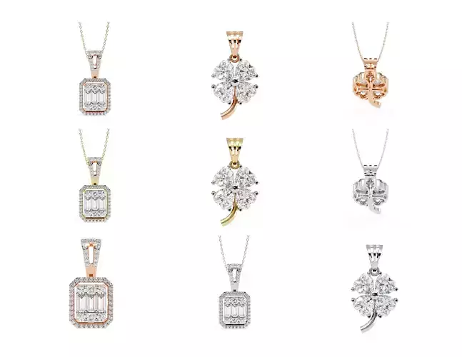 45 Diamond Pendant Designs  3DM  STL Files Render