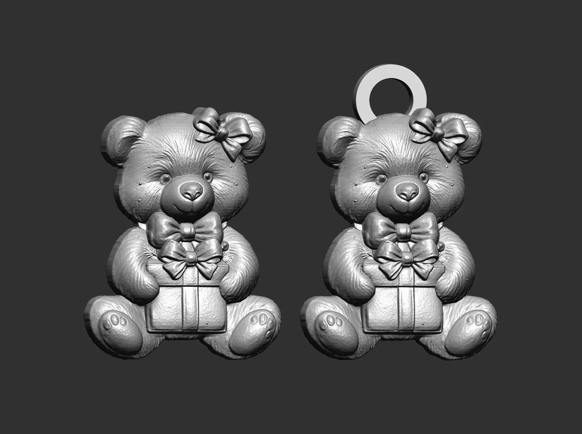 teddy with christmas gift cnc model keychain 3D print model_10