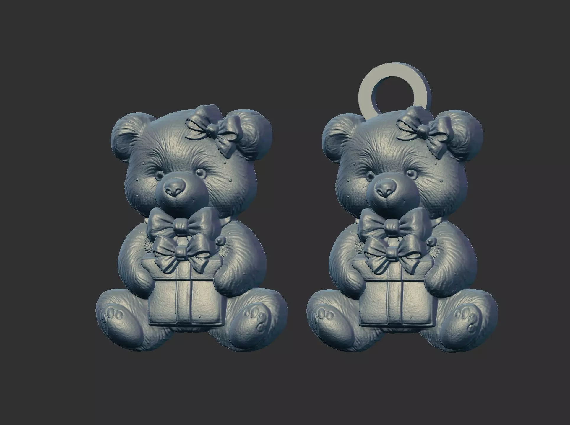 teddy with christmas gift cnc model keychain 3D print model_17