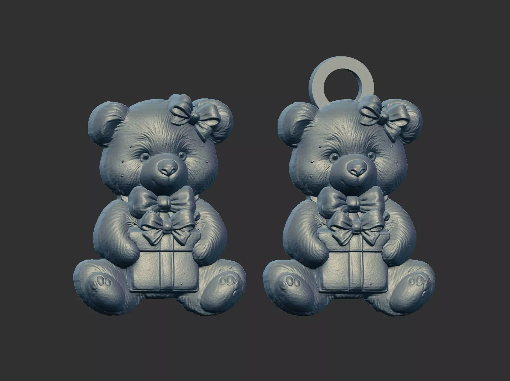teddy with christmas gift cnc model keychain 3D print model_14