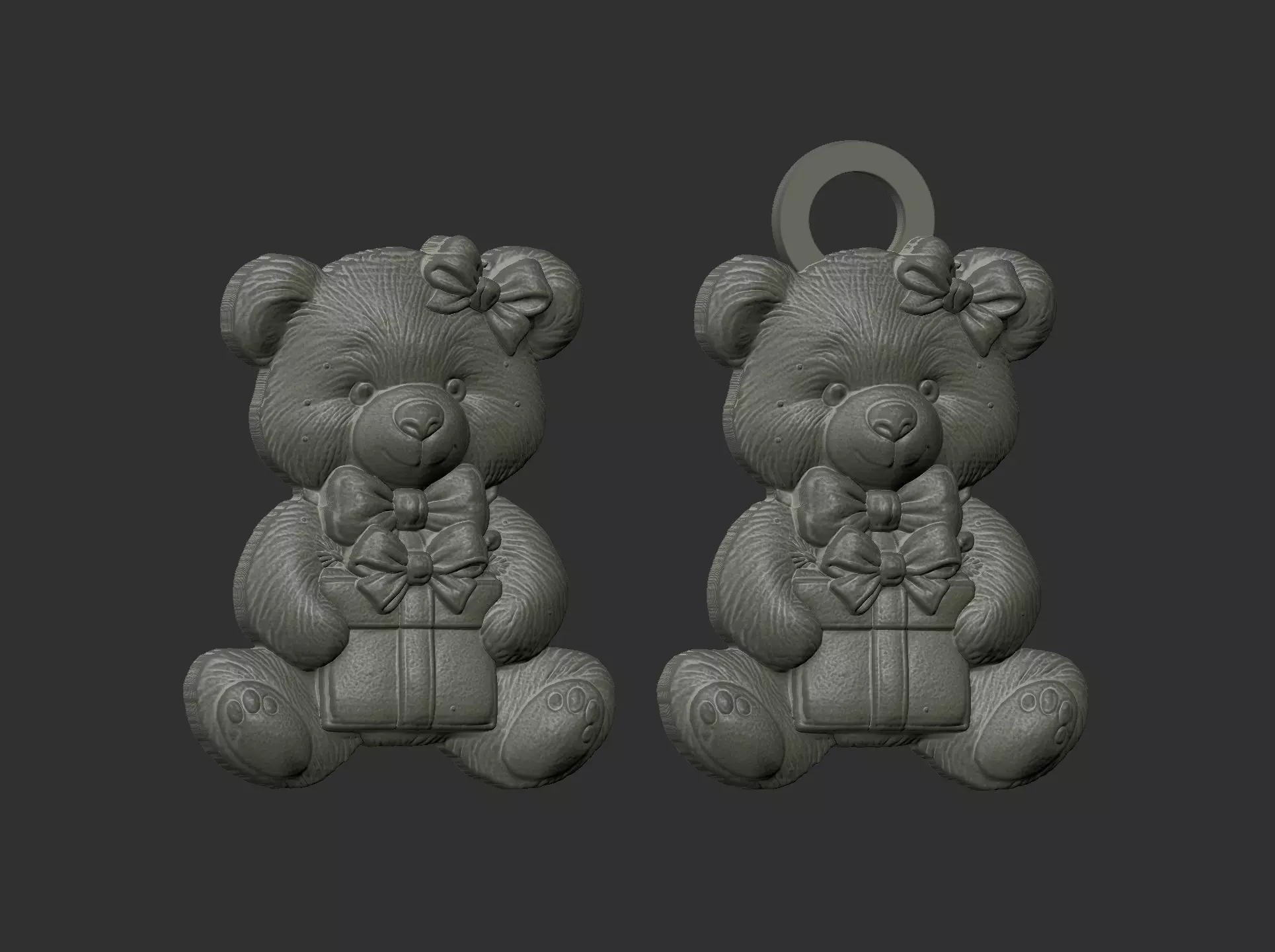 teddy with christmas gift cnc model keychain 3D print model_11