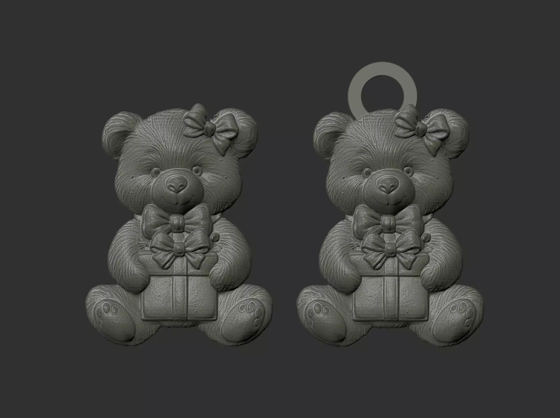 teddy with christmas gift cnc model keychain 3D print model_6