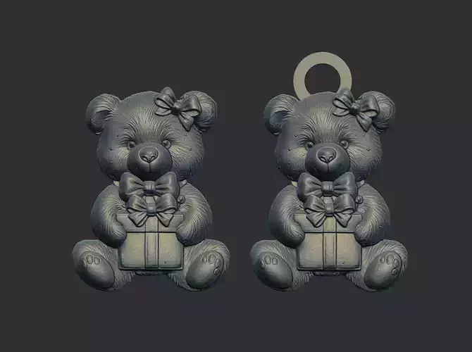teddy with christmas gift cnc model keychain 3D print model