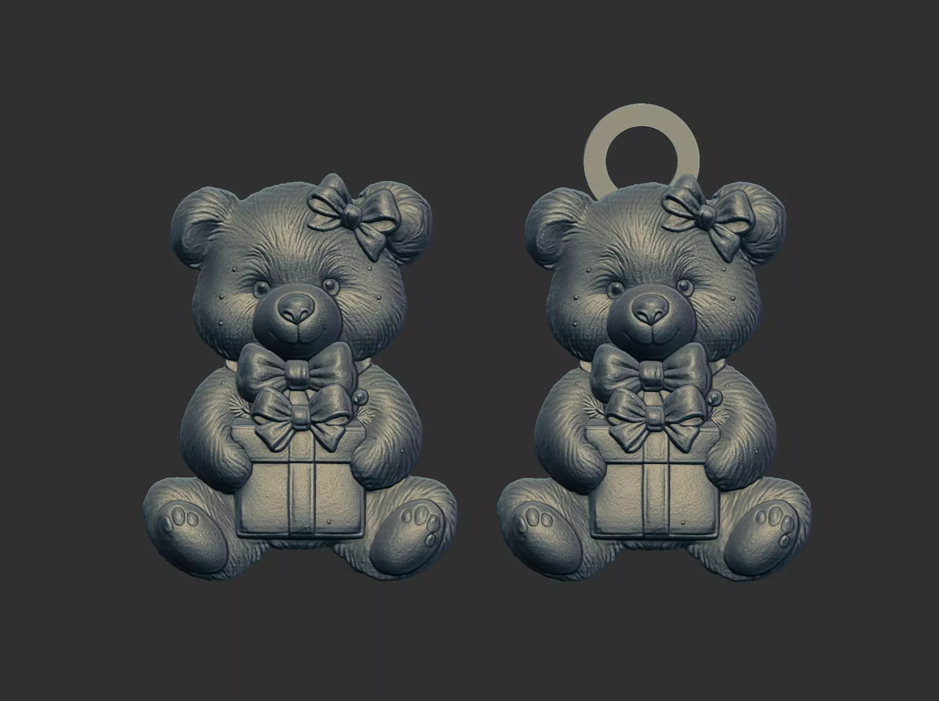 teddy with christmas gift cnc model keychain 3D print model_0