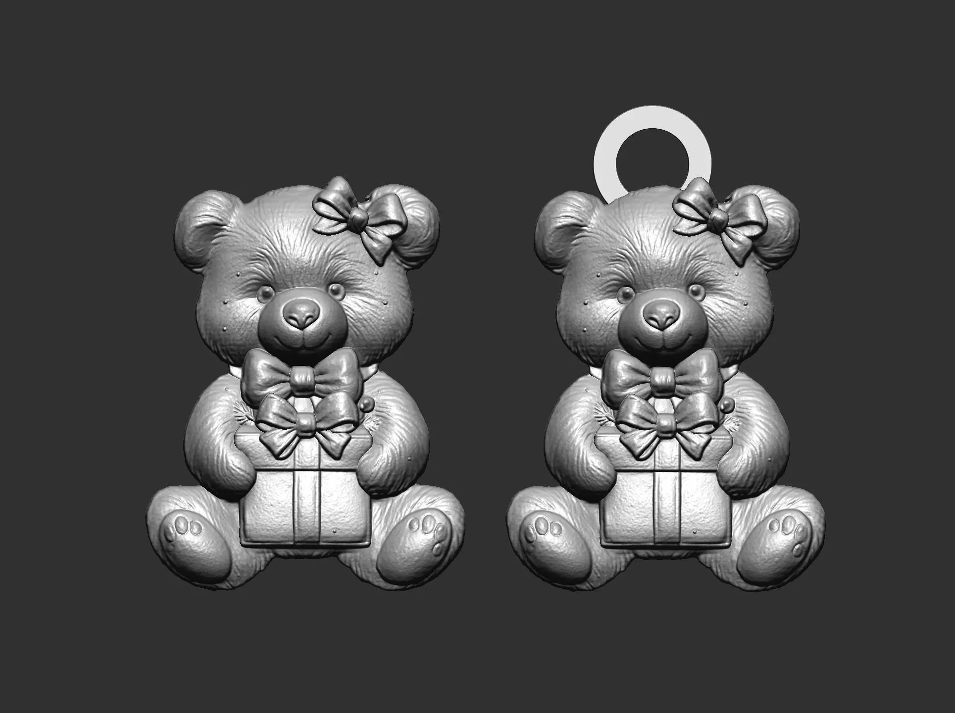 teddy with christmas gift cnc model keychain 3D print model_5