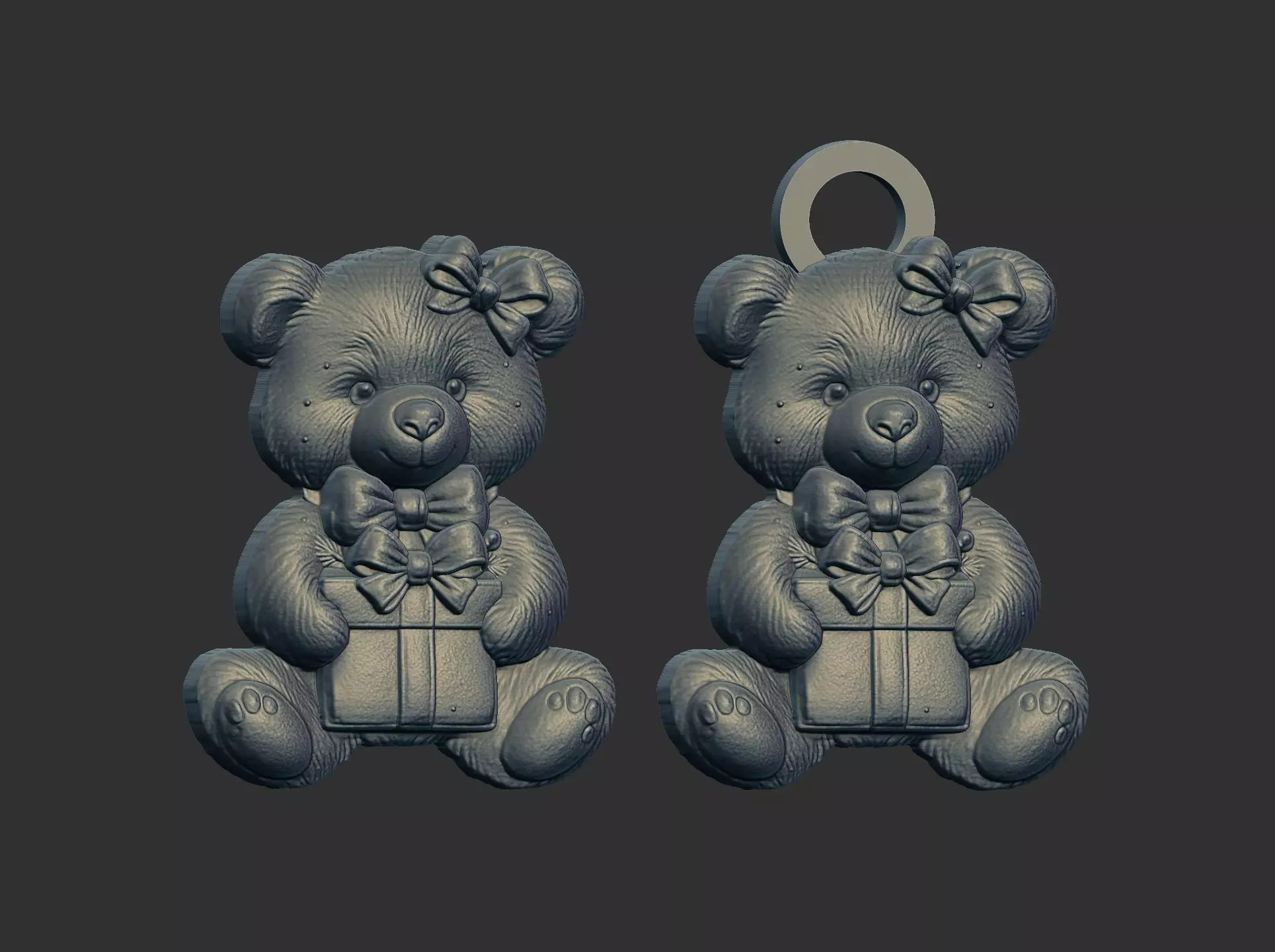 teddy with christmas gift cnc model keychain 3D print model_13