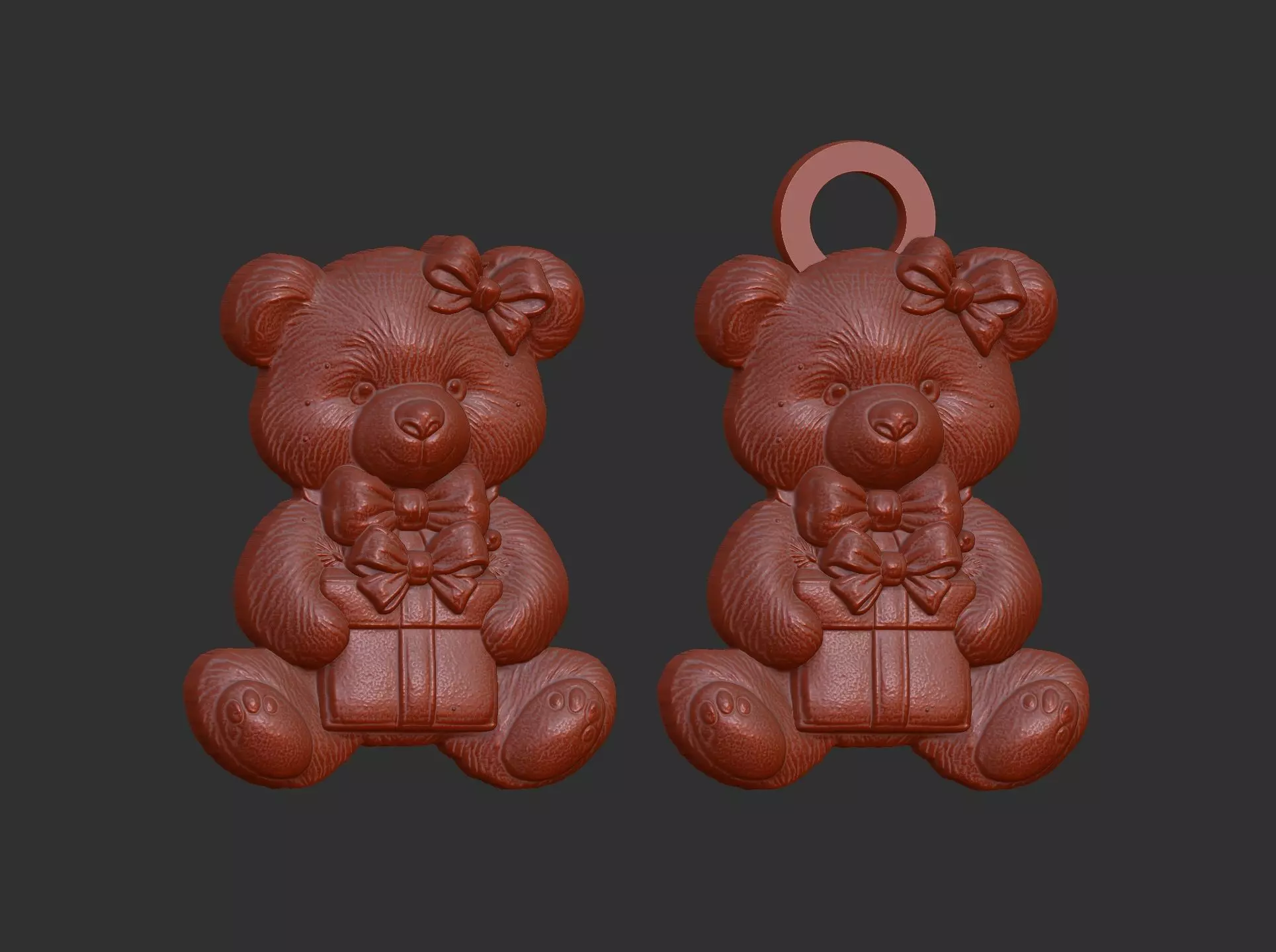 teddy with christmas gift cnc model keychain 3D print model_15