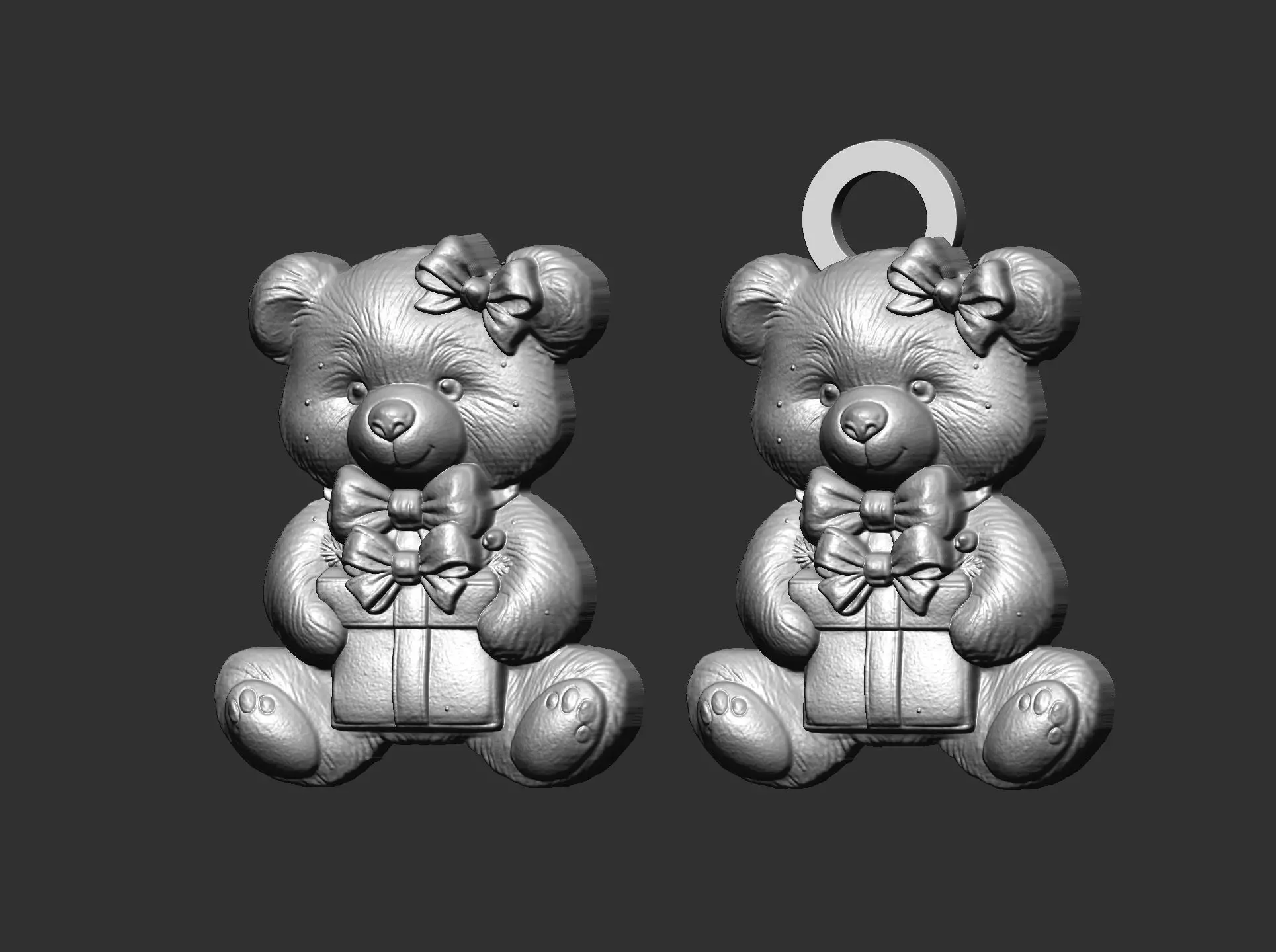 teddy with christmas gift cnc model keychain 3D print model_4