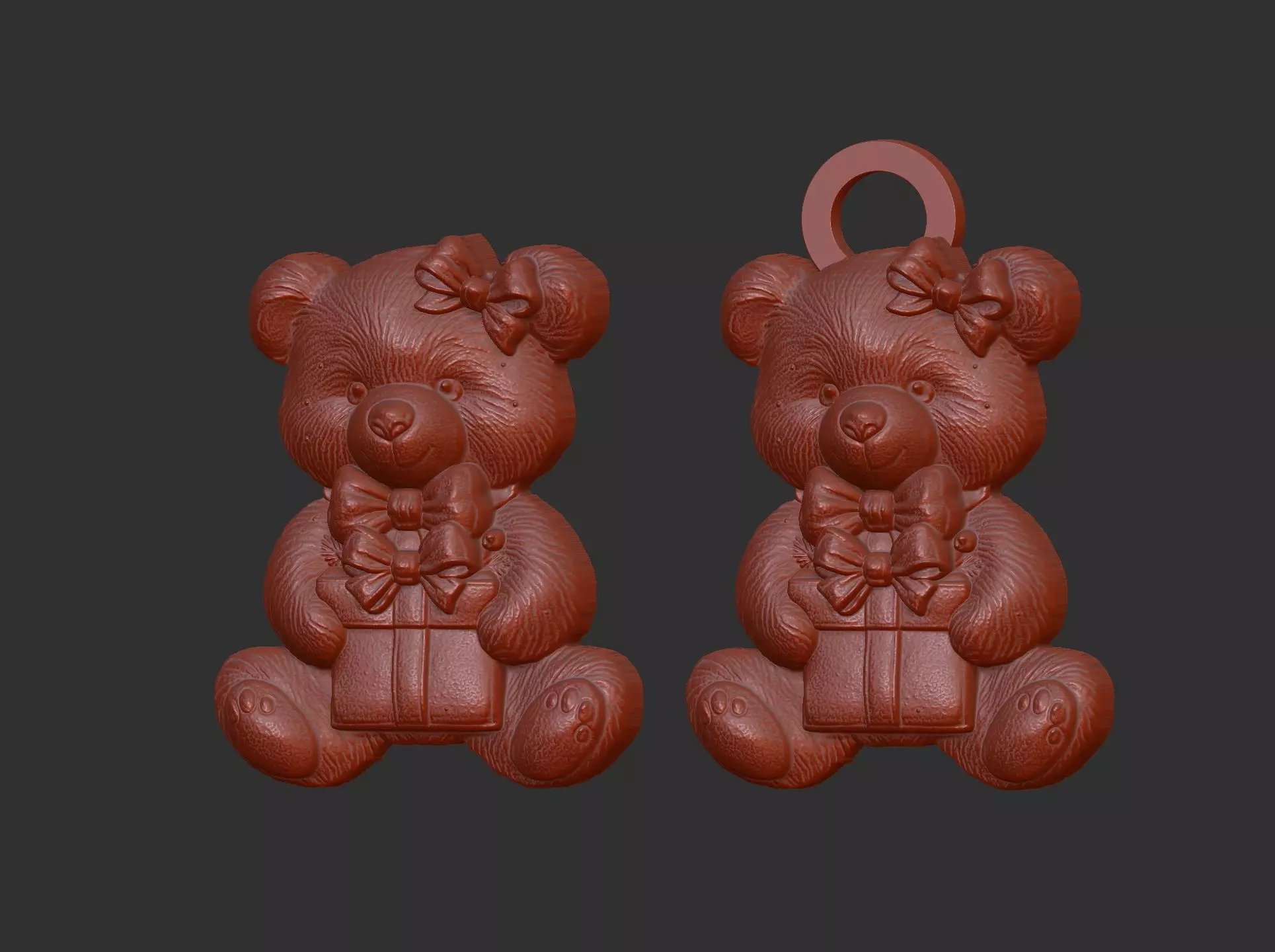 teddy with christmas gift cnc model keychain 3D print model_16